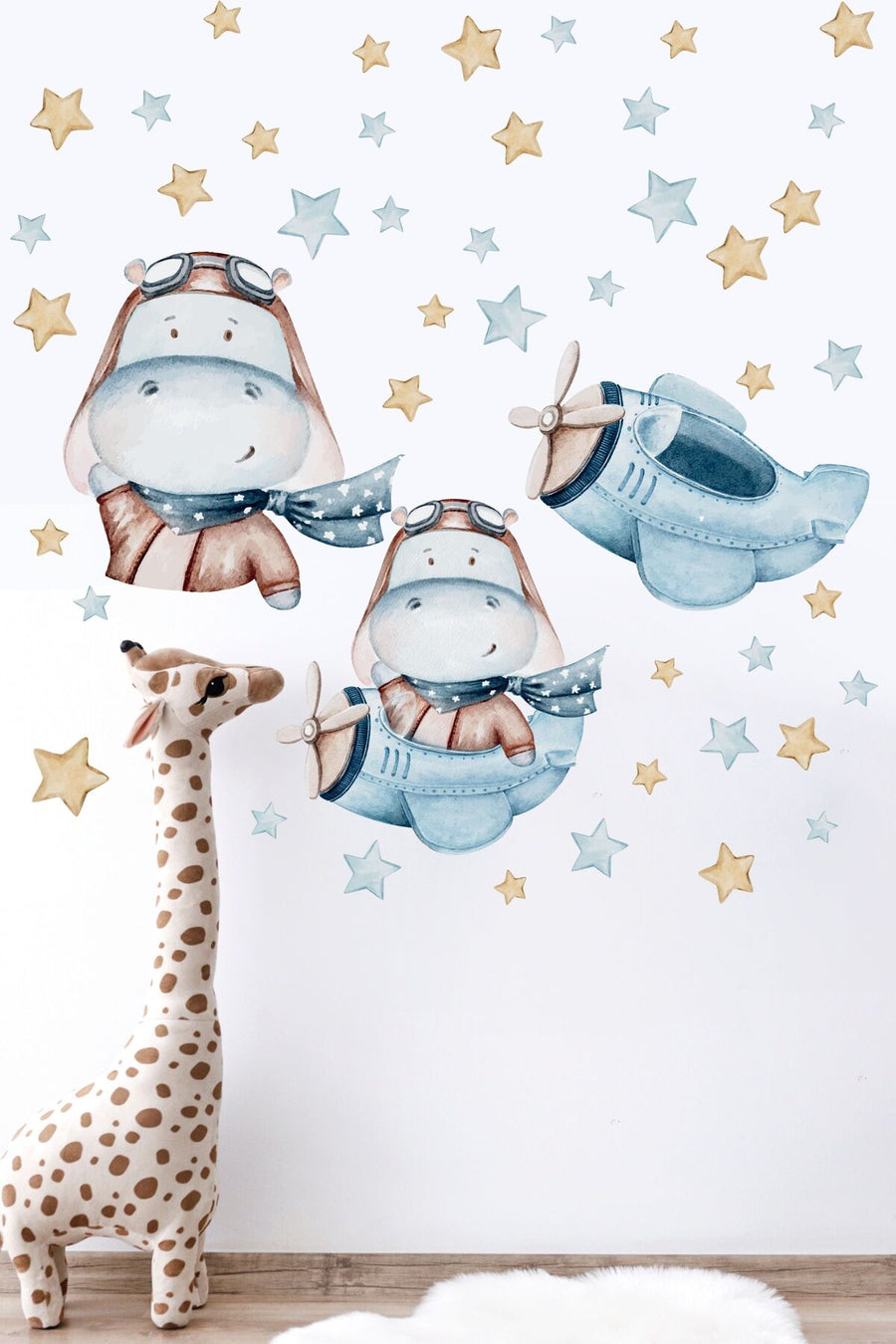 Çocuk Bebek Odası Sticker Seti, Uçak ve Su Aygırı Duvar Dekoru, Çocuk ve Bebek Odası Duvar Stickerı