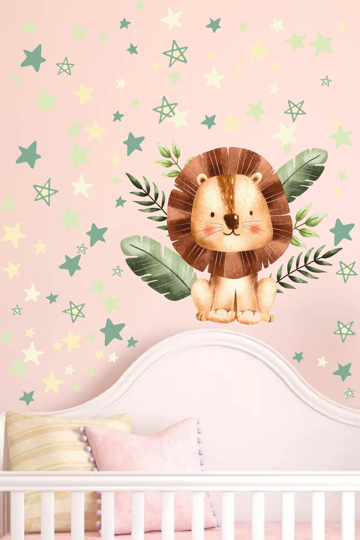 Çocuk Bebek Odası Sticker Seti, Yeşil Aslan ve Doğa Temalı, Çocuk ve Bebek Odası Duvar Stickerı