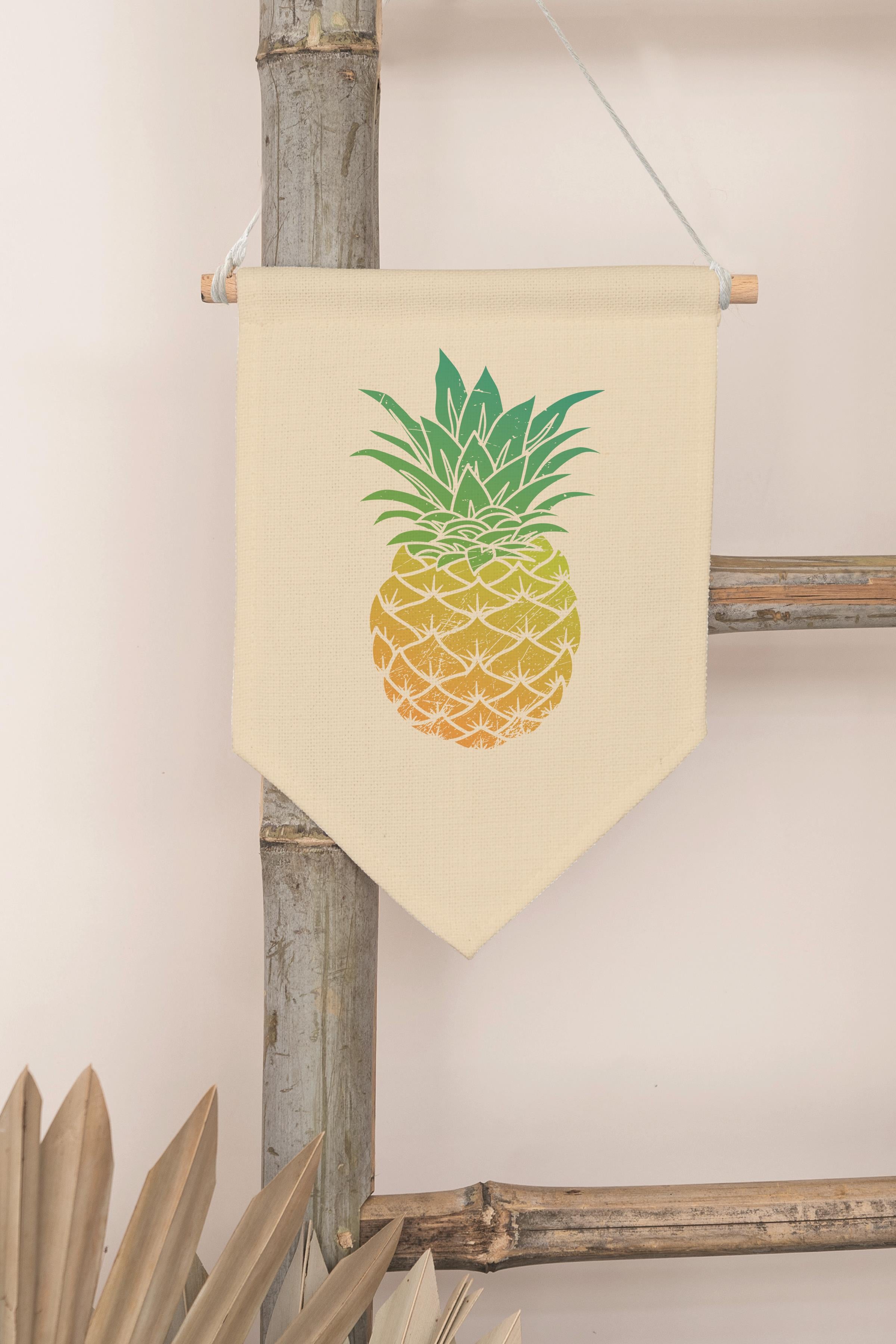 Çocuk Odası Dekor, Duvar Süsü, Ahşap Bebek Odası Dekor, Canvas Flama, Ananas - Sarı Yeşil
