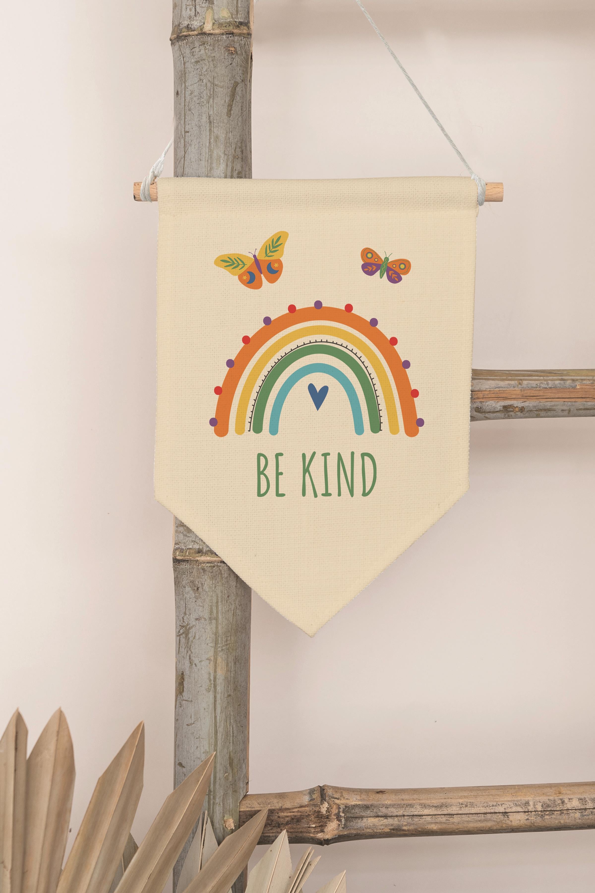 Çocuk Odası Dekor, Duvar Süsü, Ahşap Bebek Odası Dekor, Canvas Flama, Be Kind - Renkli