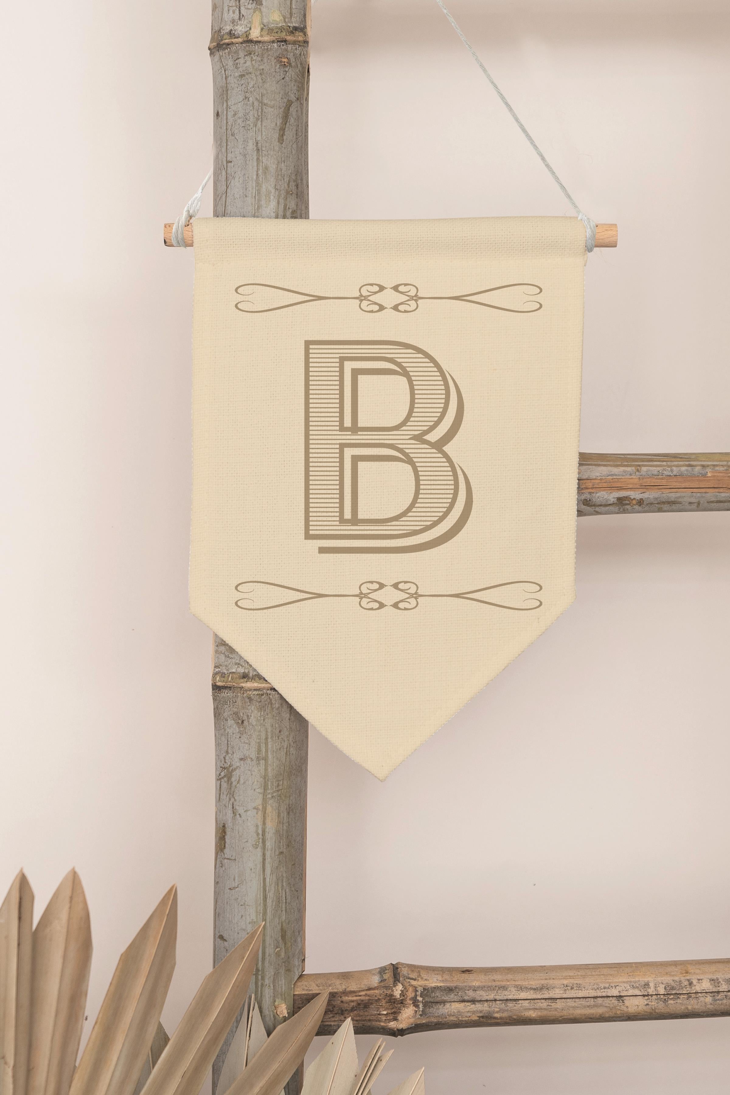 Çocuk Odası Dekor, Duvar Süsü, Ahşap Bebek Odası Dekor, Canvas Flama, Boho Monogram B Harfi