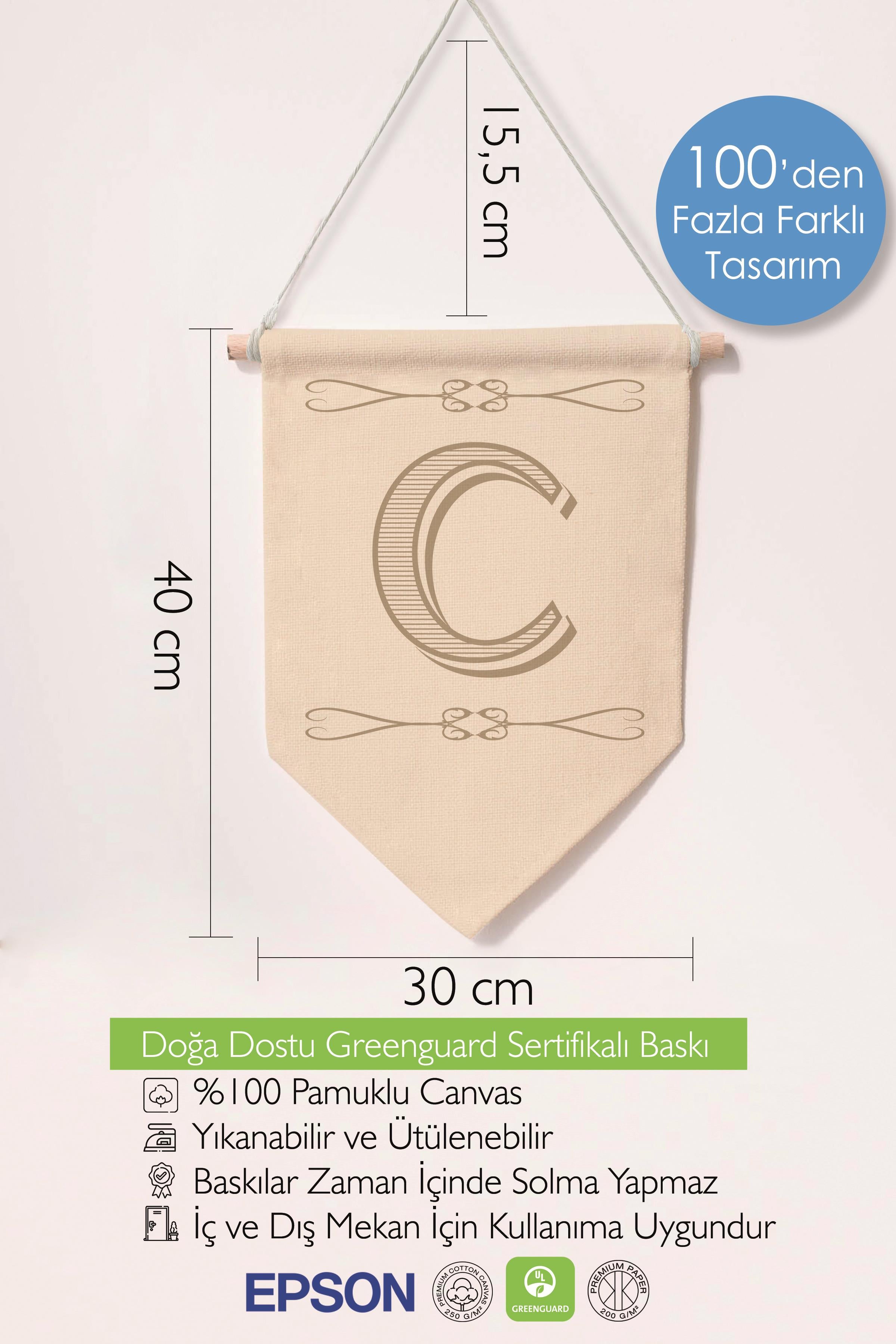 Çocuk Odası Dekor, Duvar Süsü, Ahşap Bebek Odası Dekor, Canvas Flama, Boho Monogram C Harfi