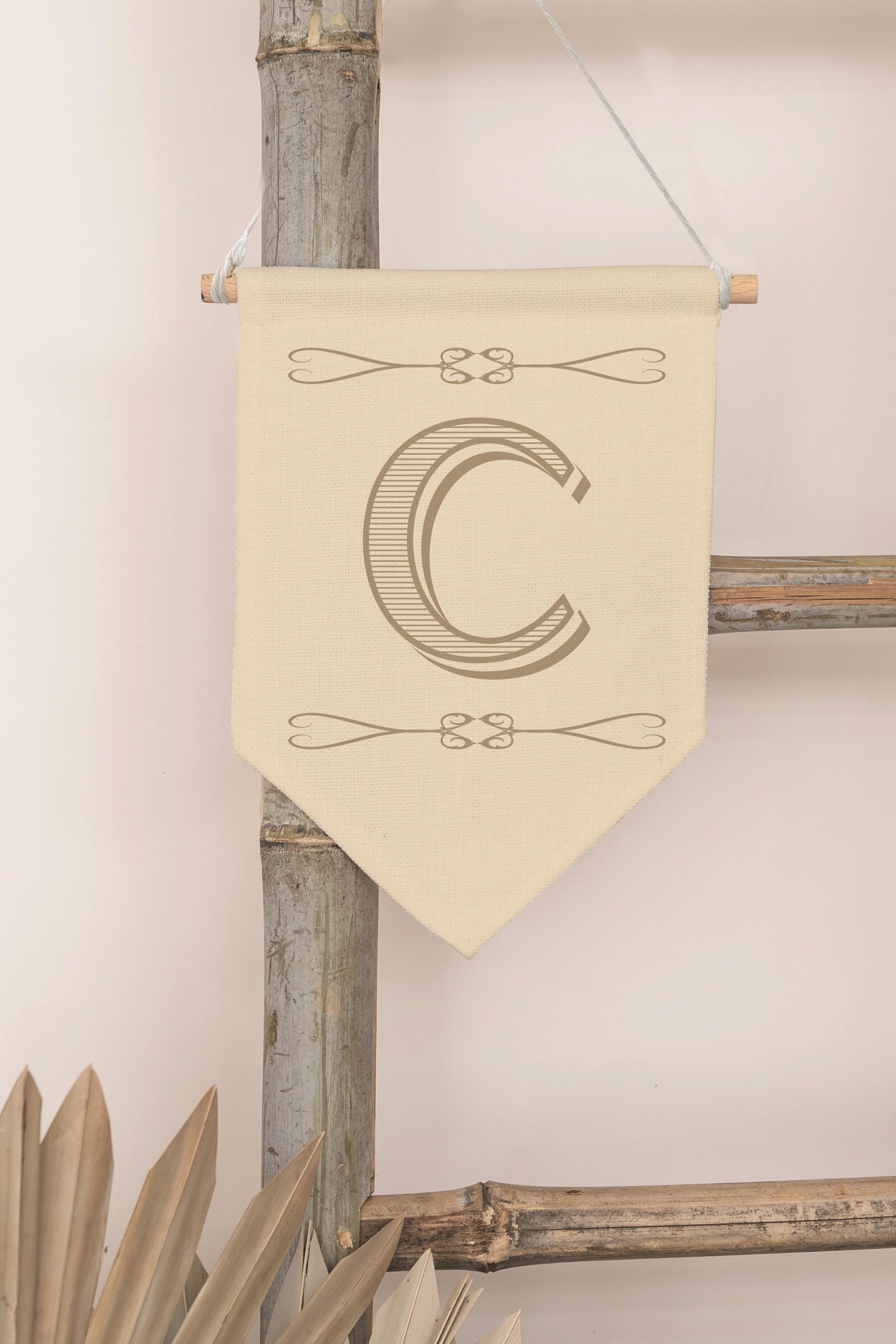 Çocuk Odası Dekor, Duvar Süsü, Ahşap Bebek Odası Dekor, Canvas Flama, Boho Monogram C Harfi