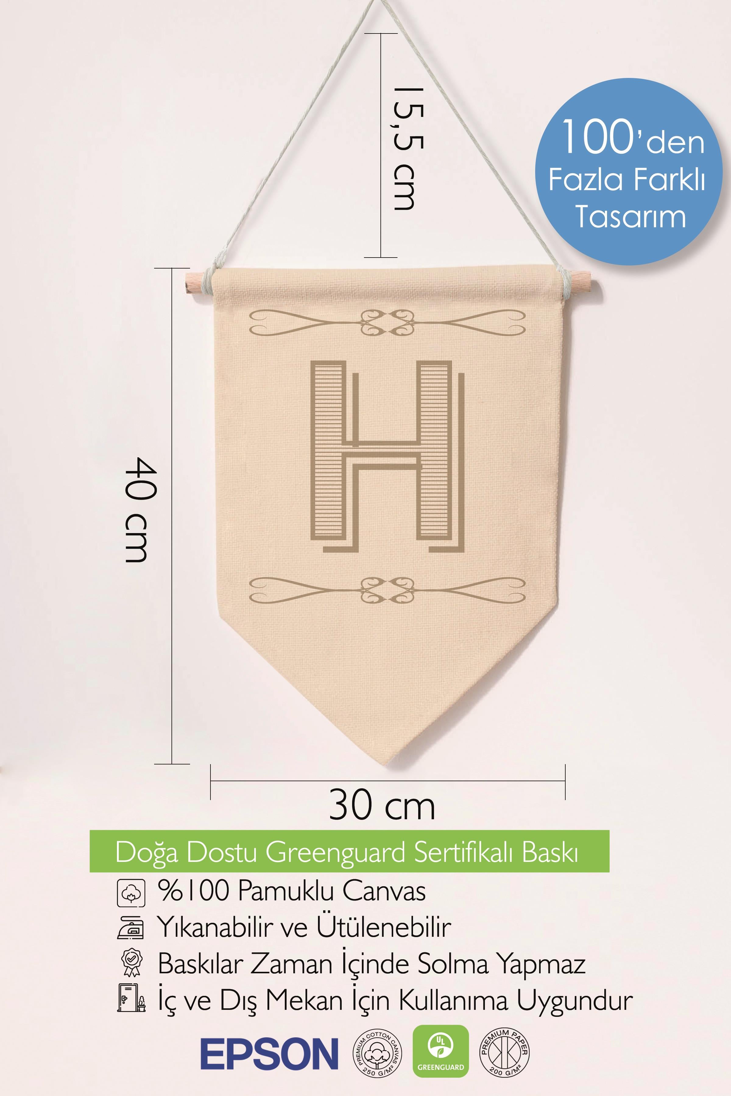 Çocuk Odası Dekor, Duvar Süsü, Ahşap Bebek Odası Dekor, Canvas Flama, Boho Monogram H Harfi