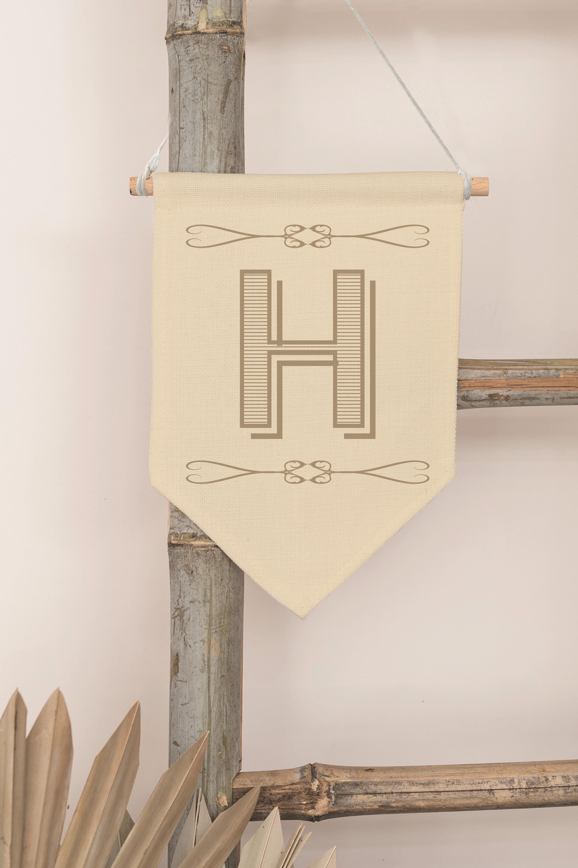 Çocuk Odası Dekor, Duvar Süsü, Ahşap Bebek Odası Dekor, Canvas Flama, Boho Monogram H Harfi