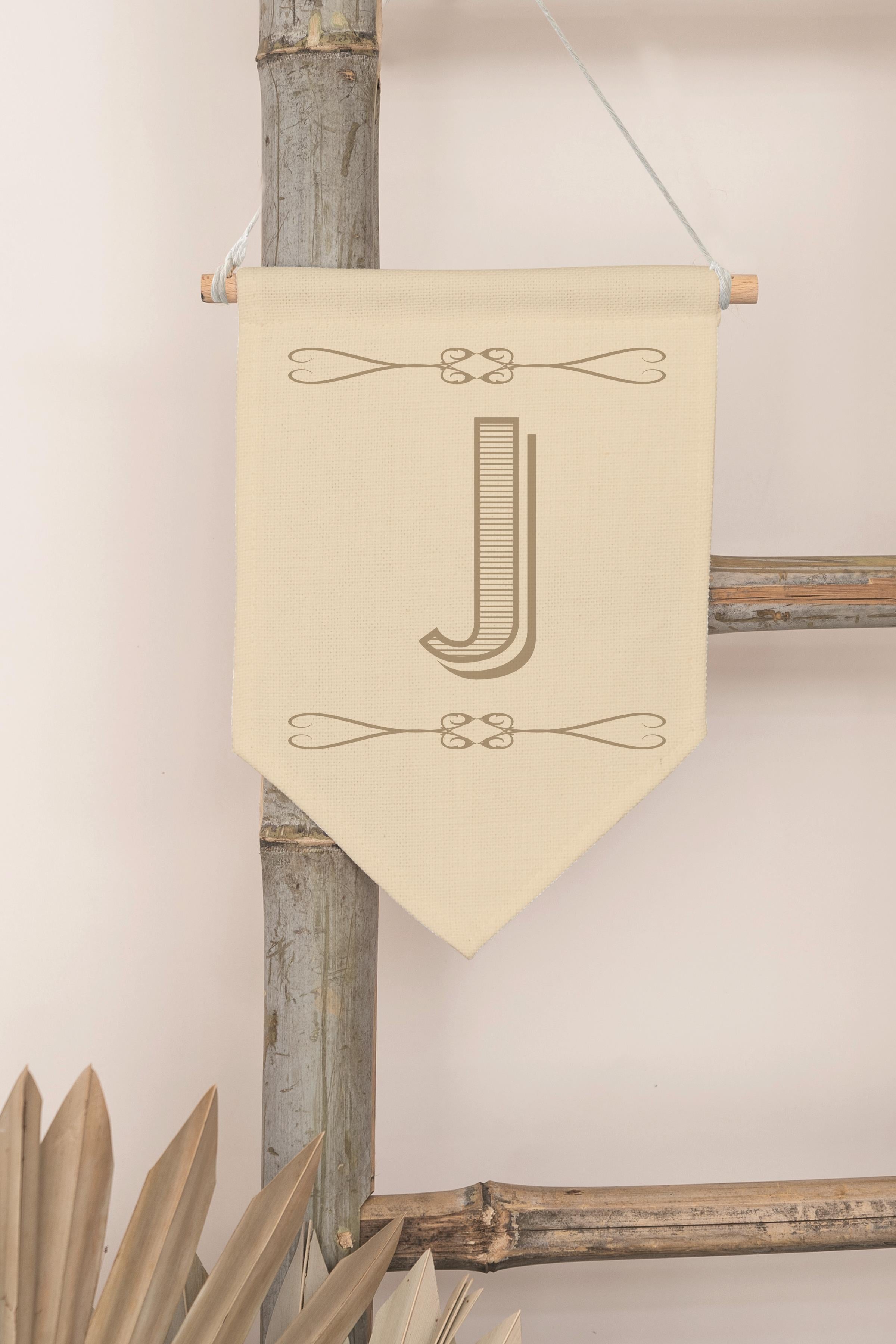 Çocuk Odası Dekor, Duvar Süsü, Ahşap Bebek Odası Dekor, Canvas Flama, Boho Monogram J Harfi
