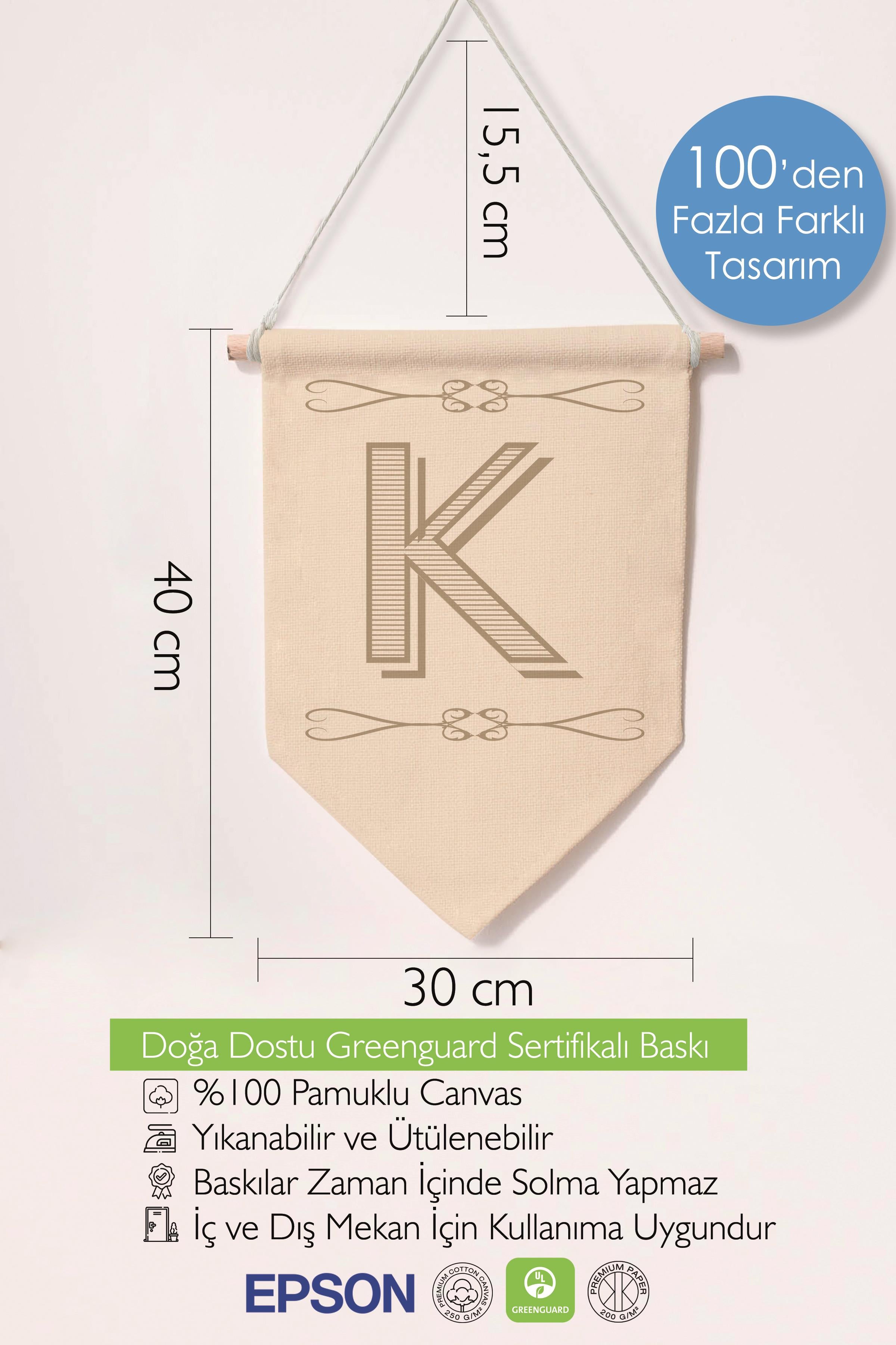 Çocuk Odası Dekor, Duvar Süsü, Ahşap Bebek Odası Dekor, Canvas Flama, Boho Monogram K Harfi