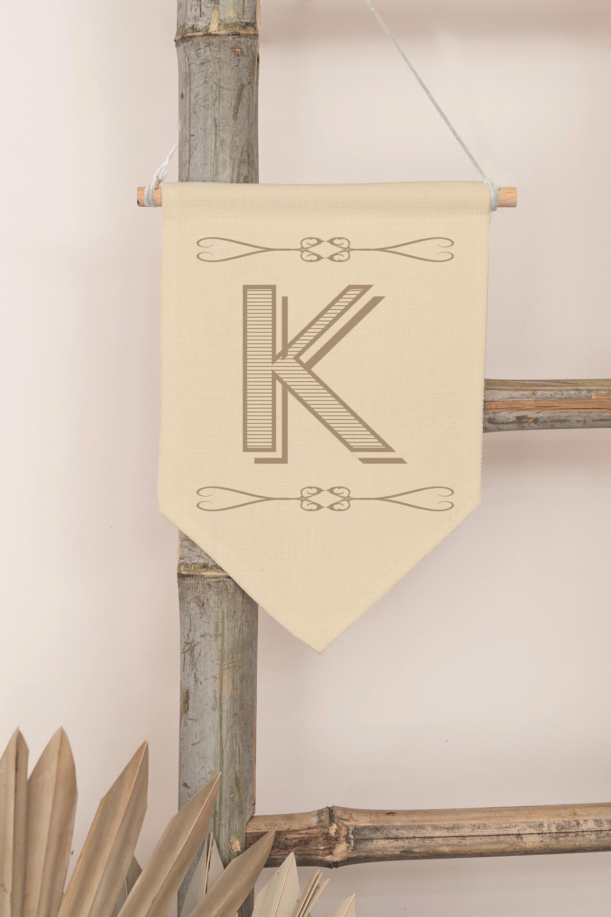 Çocuk Odası Dekor, Duvar Süsü, Ahşap Bebek Odası Dekor, Canvas Flama, Boho Monogram K Harfi
