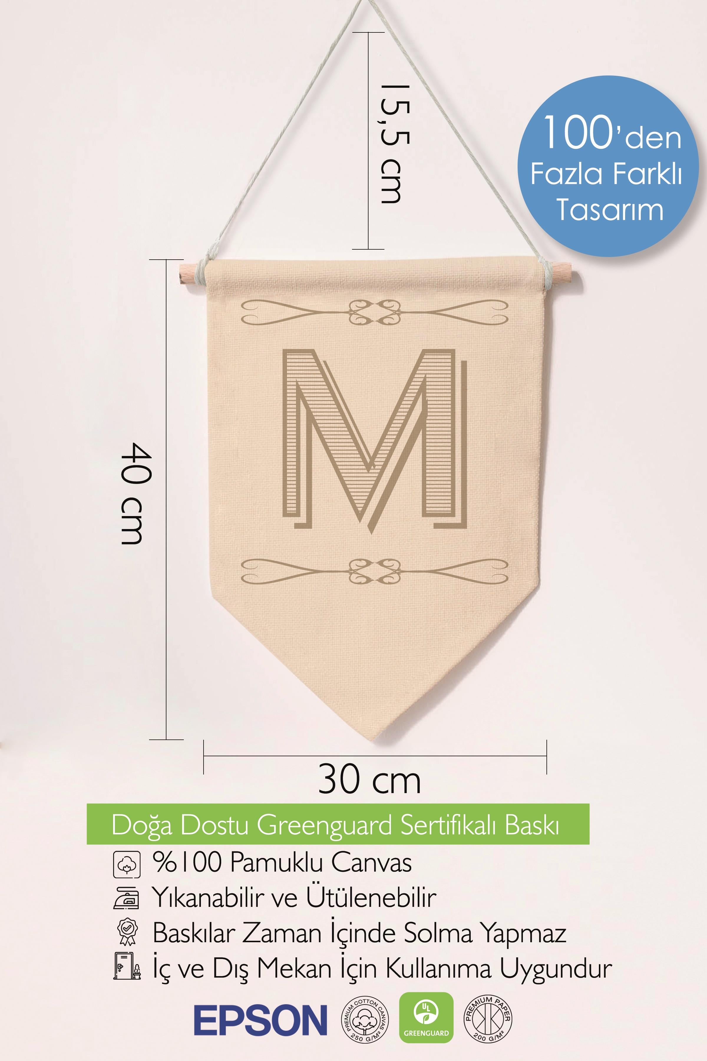 Çocuk Odası Dekor, Duvar Süsü, Ahşap Bebek Odası Dekor, Canvas Flama, Boho Monogram M Harfi