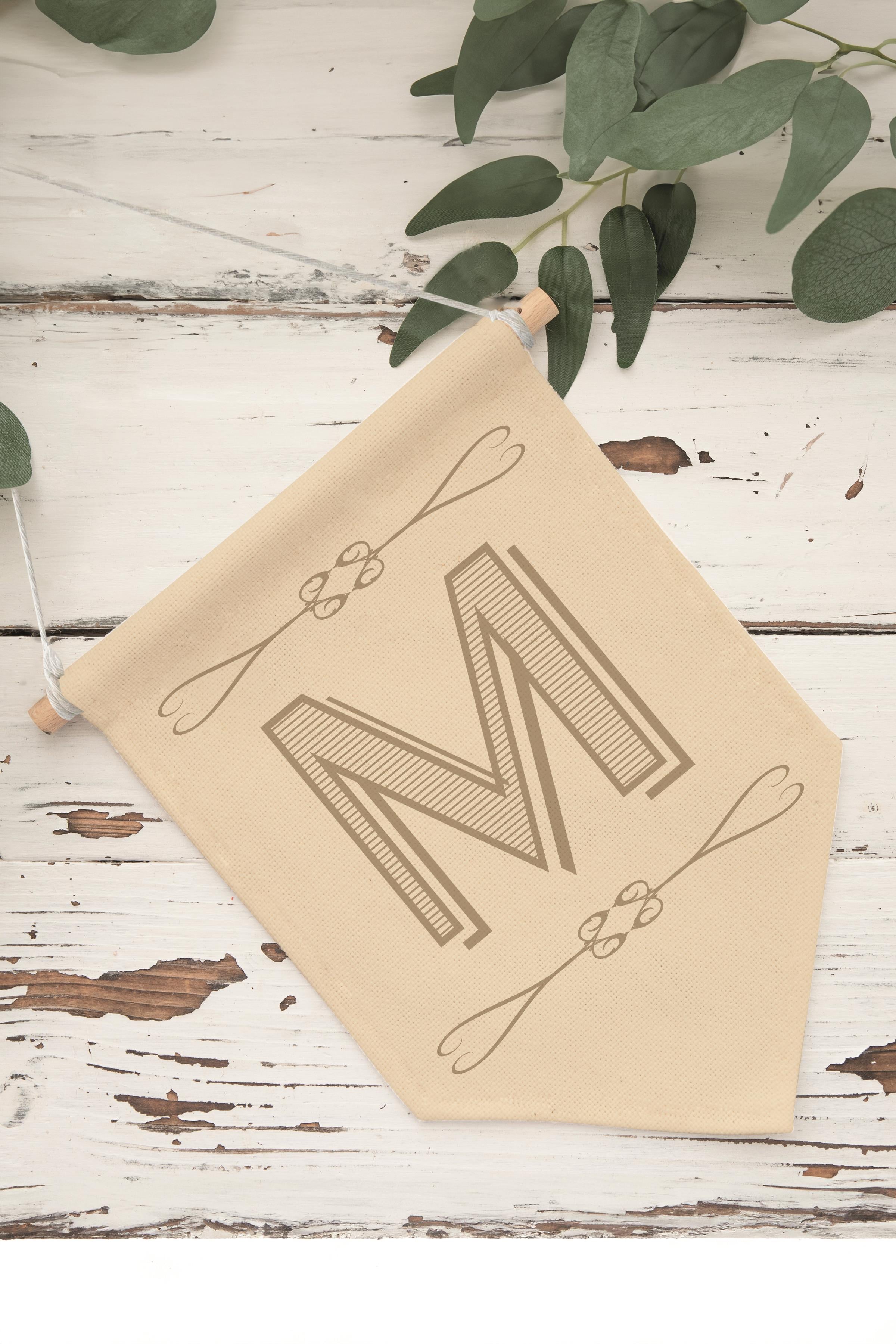 Çocuk Odası Dekor, Duvar Süsü, Ahşap Bebek Odası Dekor, Canvas Flama, Boho Monogram M Harfi