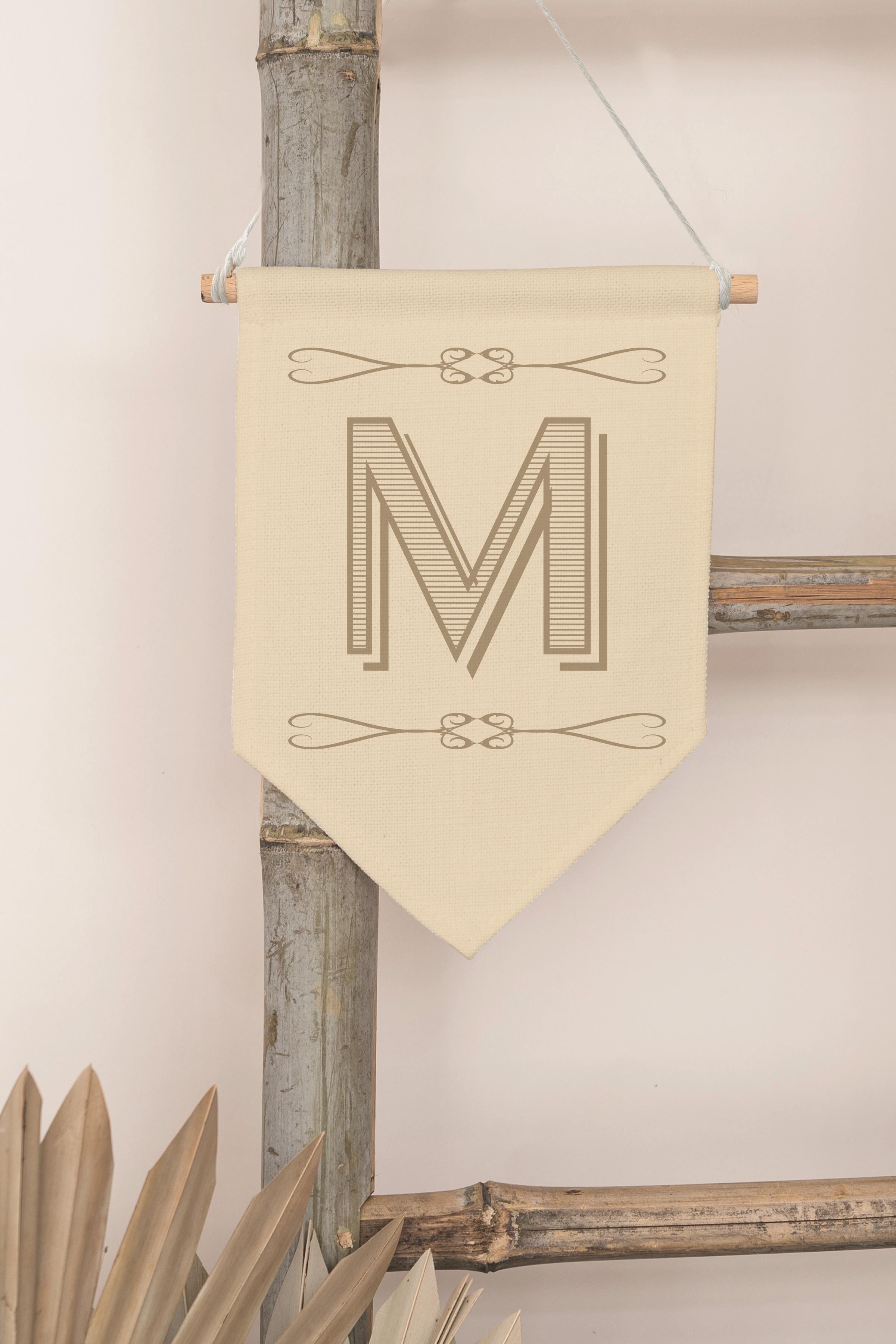 Çocuk Odası Dekor, Duvar Süsü, Ahşap Bebek Odası Dekor, Canvas Flama, Boho Monogram M Harfi
