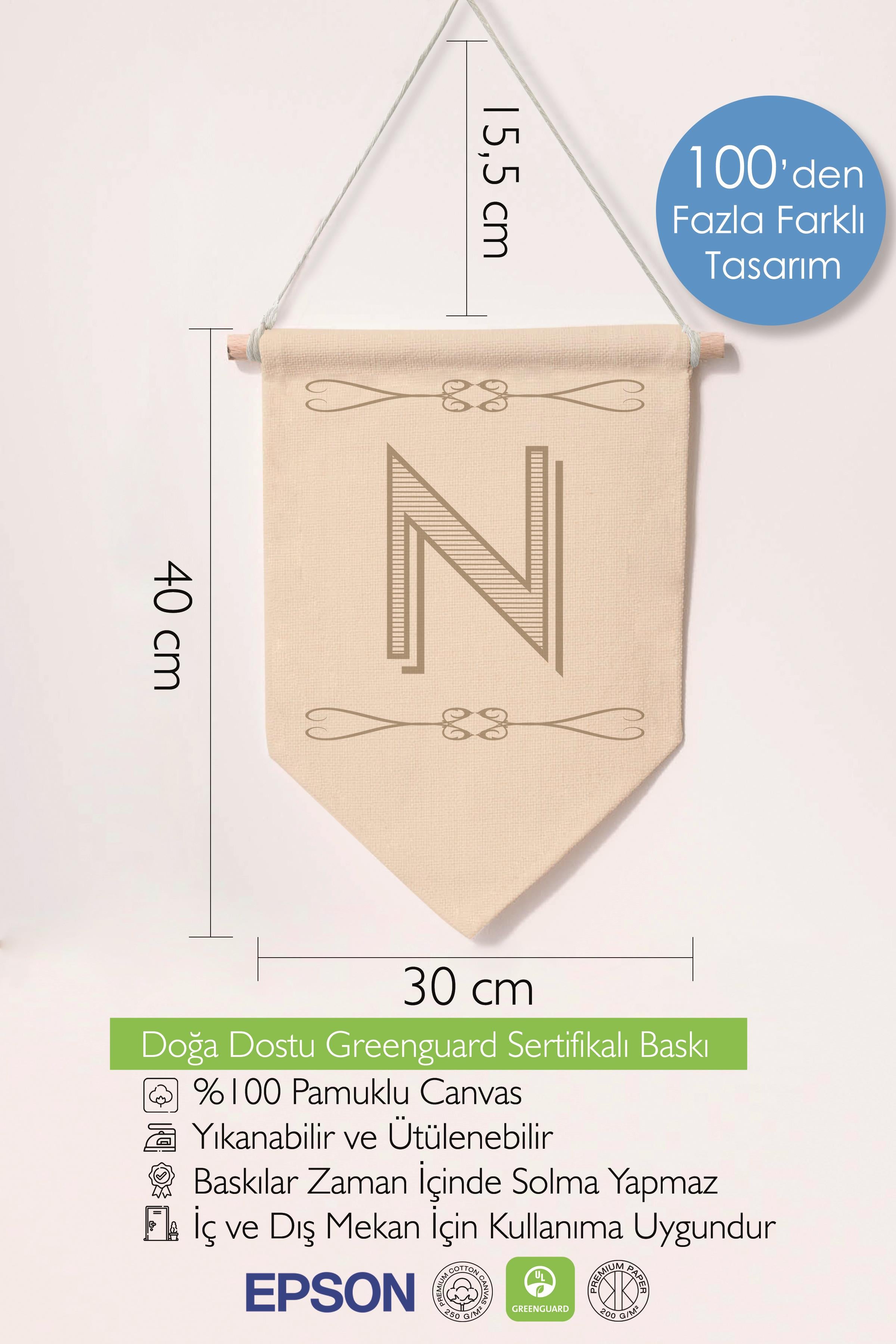 Çocuk Odası Dekor, Duvar Süsü, Ahşap Bebek Odası Dekor, Canvas Flama, Boho Monogram N Harfi