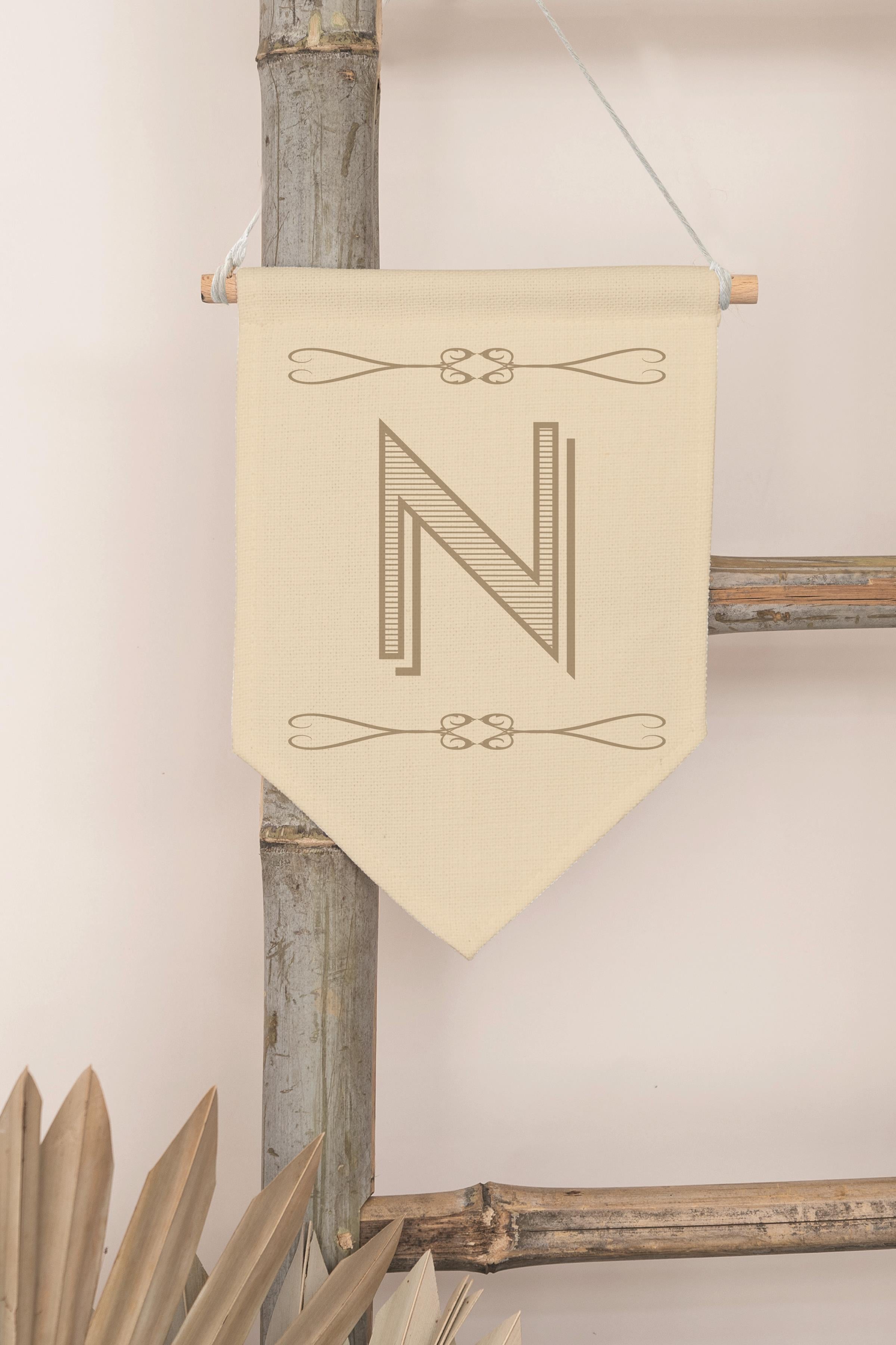 Çocuk Odası Dekor, Duvar Süsü, Ahşap Bebek Odası Dekor, Canvas Flama, Boho Monogram N Harfi