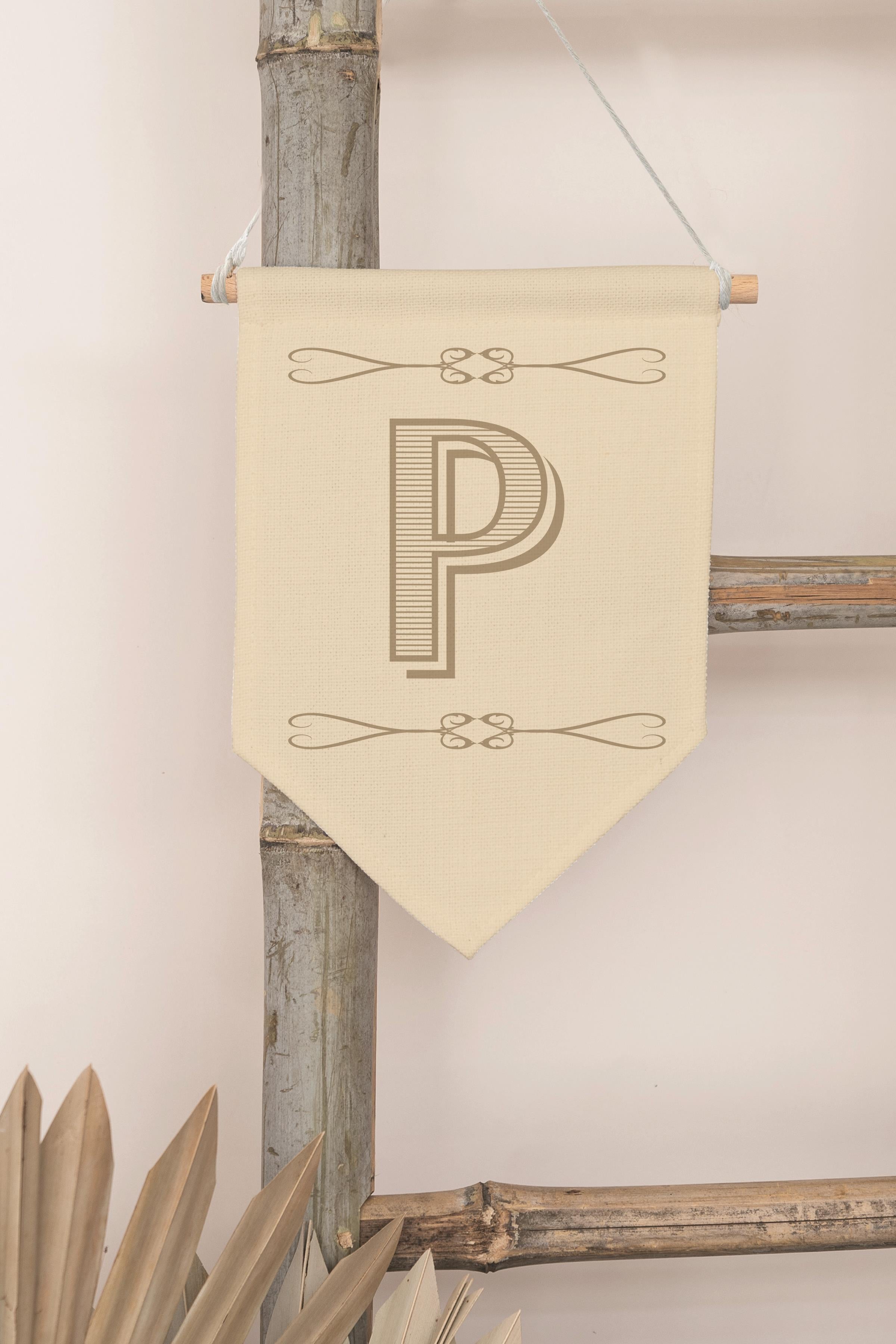 Çocuk Odası Dekor, Duvar Süsü, Ahşap Bebek Odası Dekor, Canvas Flama, Boho Monogram P Harfi