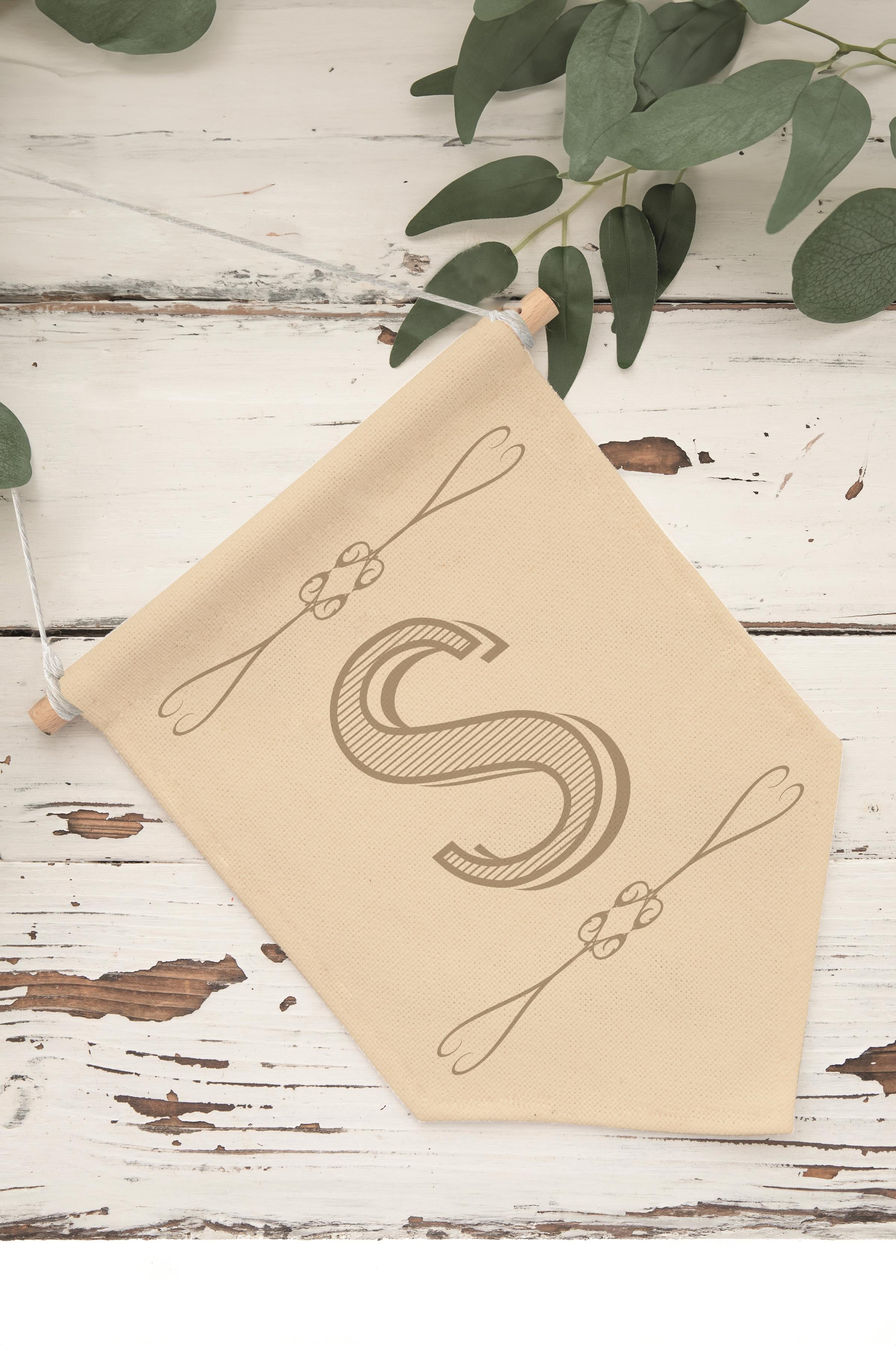 Çocuk Odası Dekor, Duvar Süsü, Ahşap Bebek Odası Dekor, Canvas Flama, Boho Monogram S Harfi