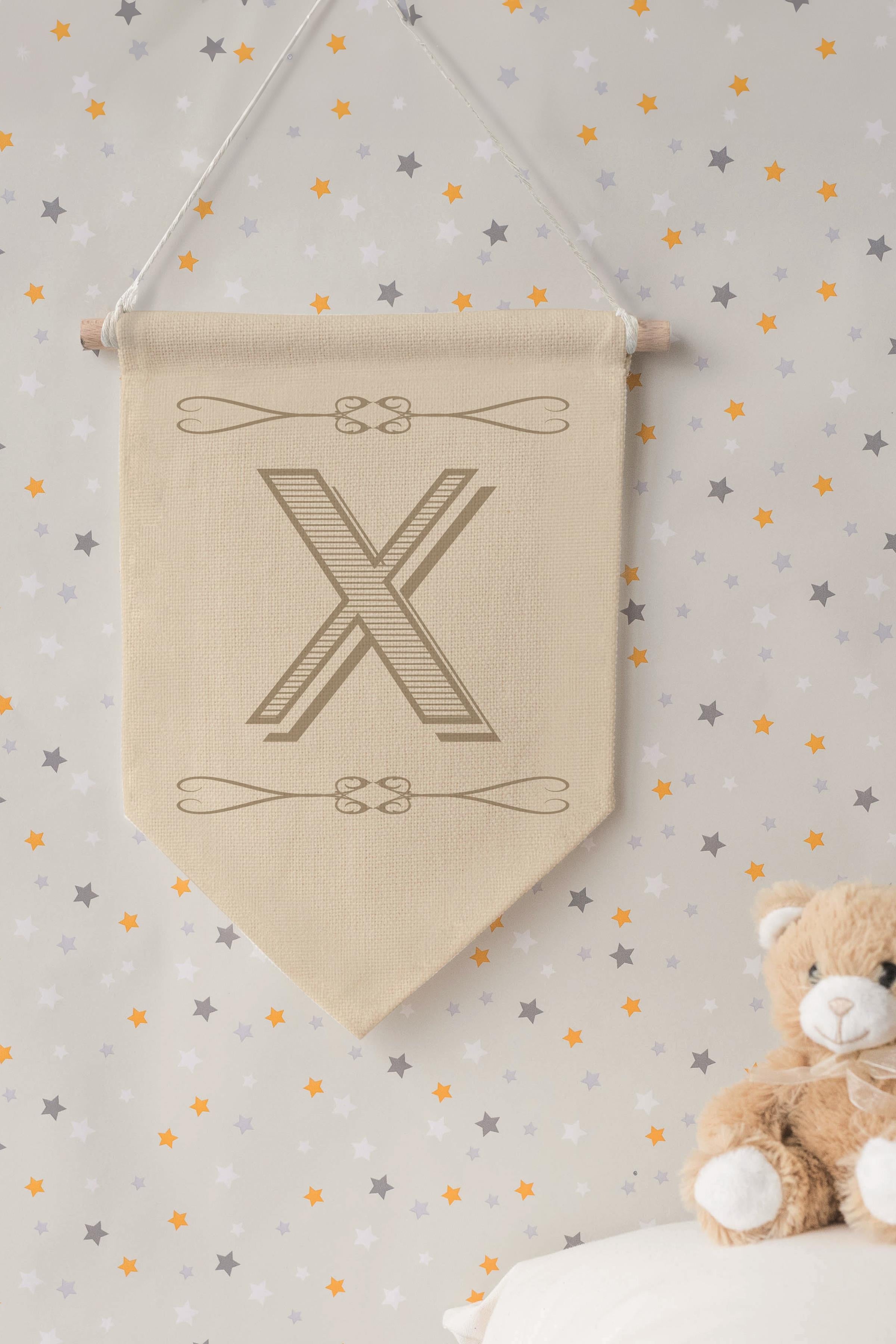 Çocuk Odası Dekor, Duvar Süsü, Ahşap Bebek Odası Dekor, Canvas Flama, Boho Monogram X Harfi