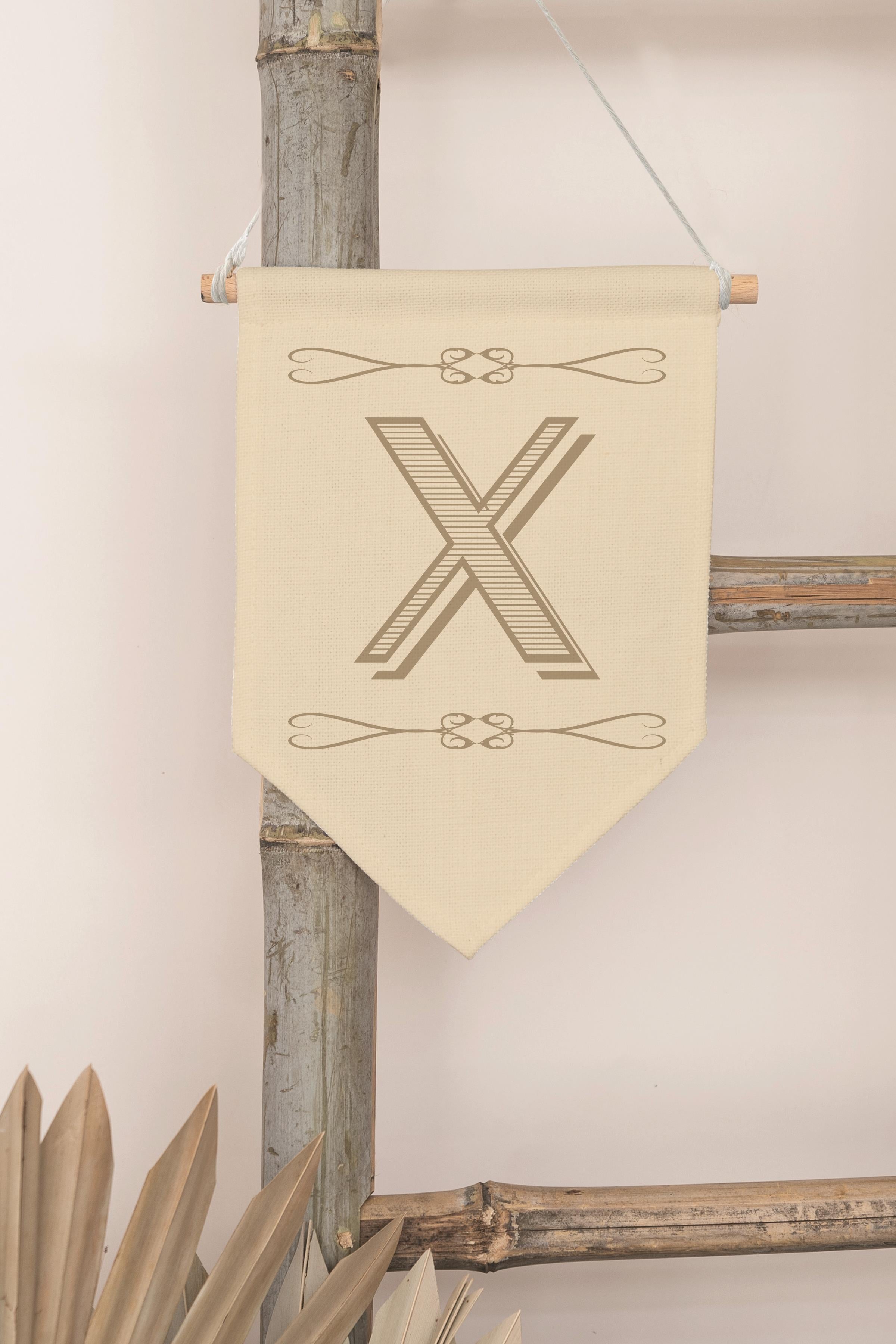 Çocuk Odası Dekor, Duvar Süsü, Ahşap Bebek Odası Dekor, Canvas Flama, Boho Monogram X Harfi