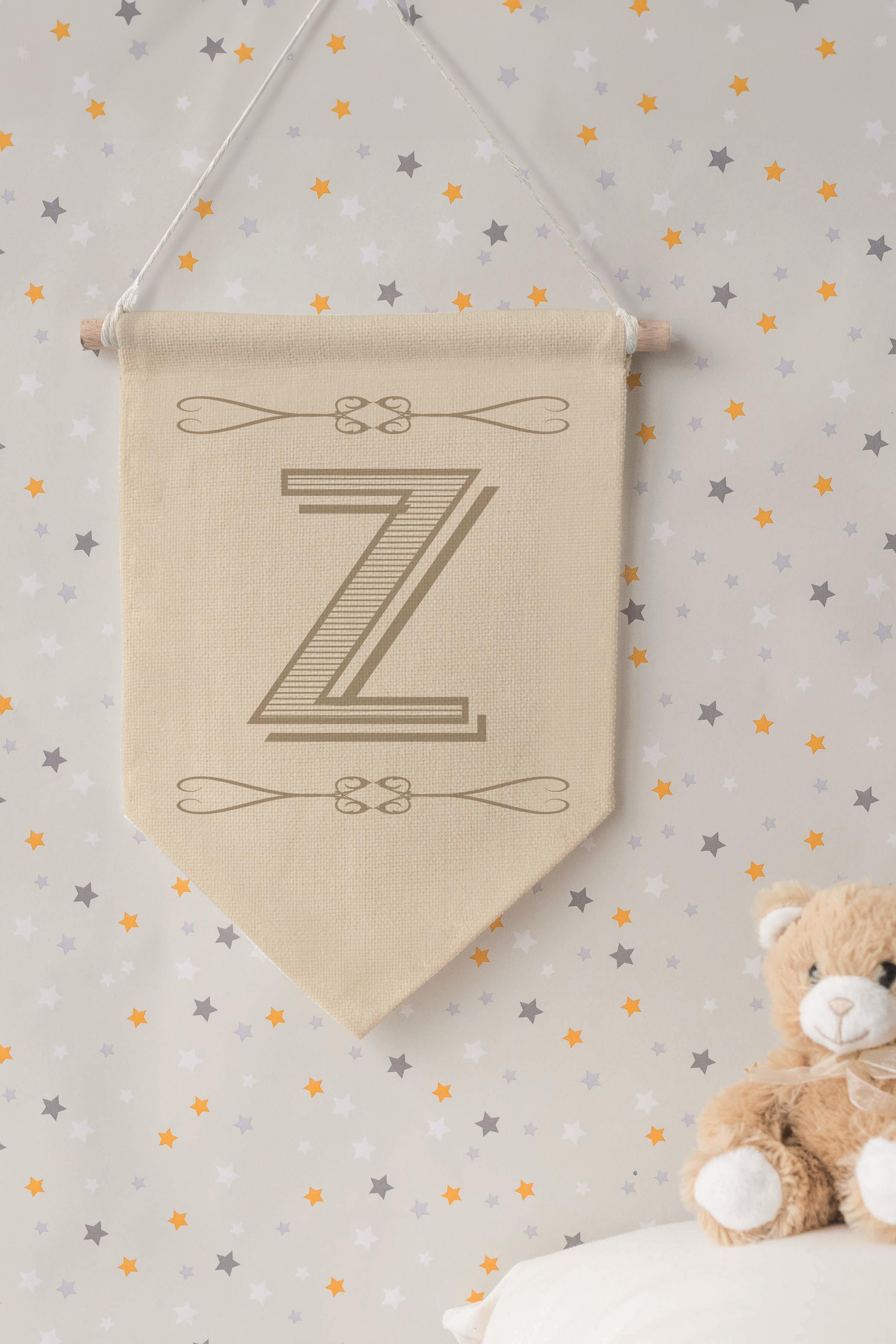 Çocuk Odası Dekor, Duvar Süsü, Ahşap Bebek Odası Dekor, Canvas Flama, Boho Monogram Z Harfi
