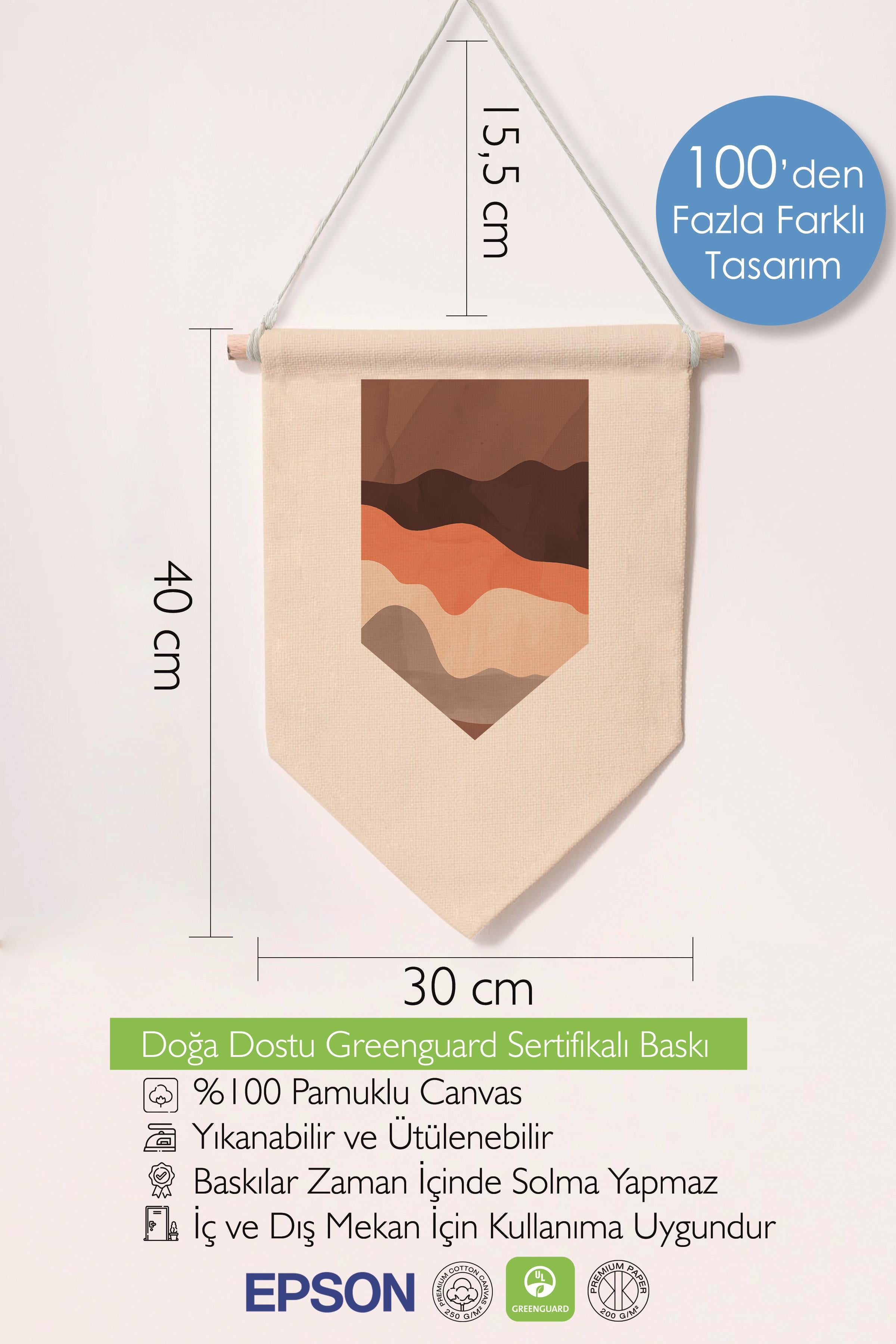 Çocuk Odası Dekor, Duvar Süsü, Ahşap Bebek Odası Dekor, Canvas Flama, Dağ Manzarası - Kahverengi