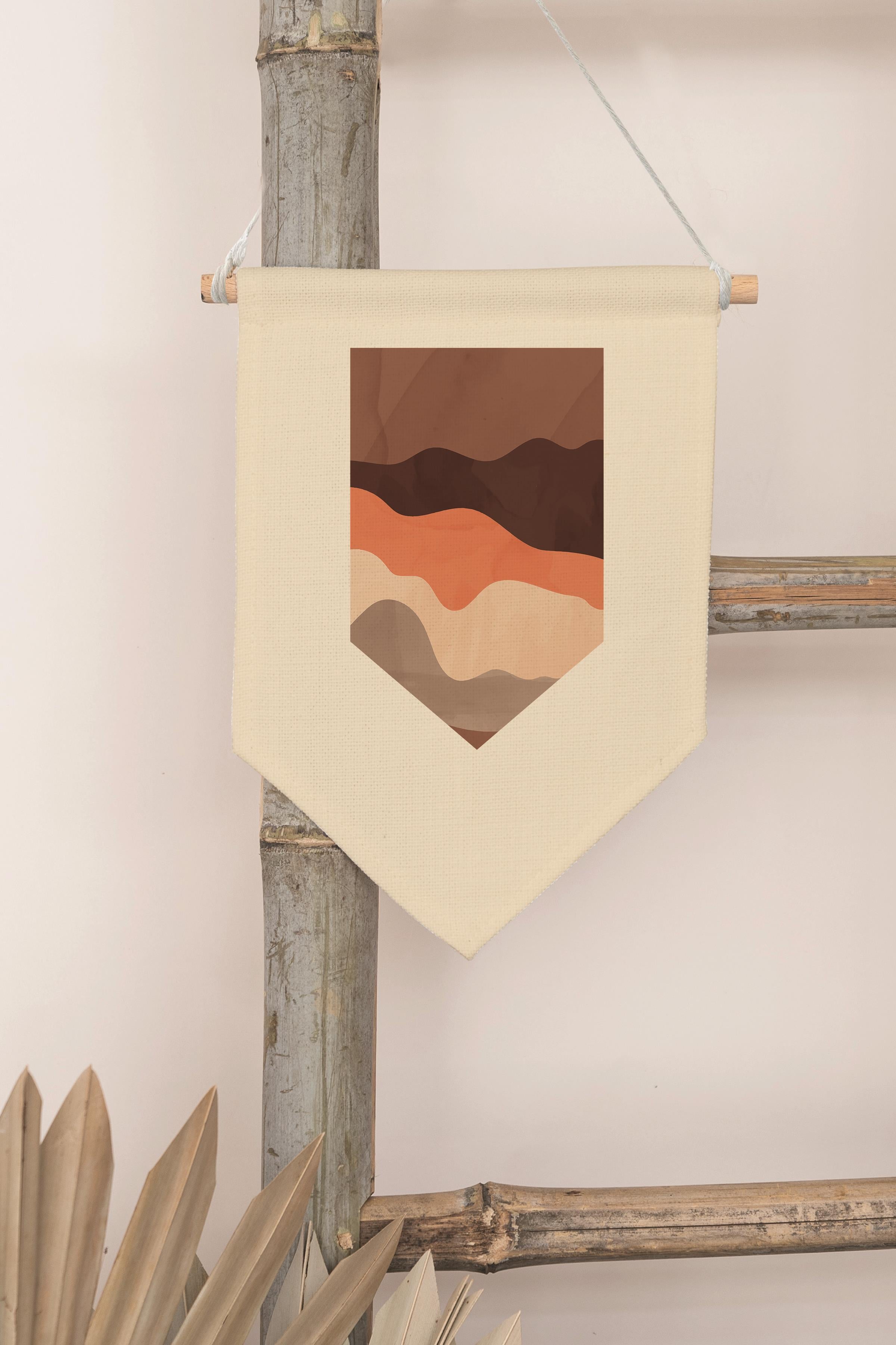 Çocuk Odası Dekor, Duvar Süsü, Ahşap Bebek Odası Dekor, Canvas Flama, Dağ Manzarası - Kahverengi