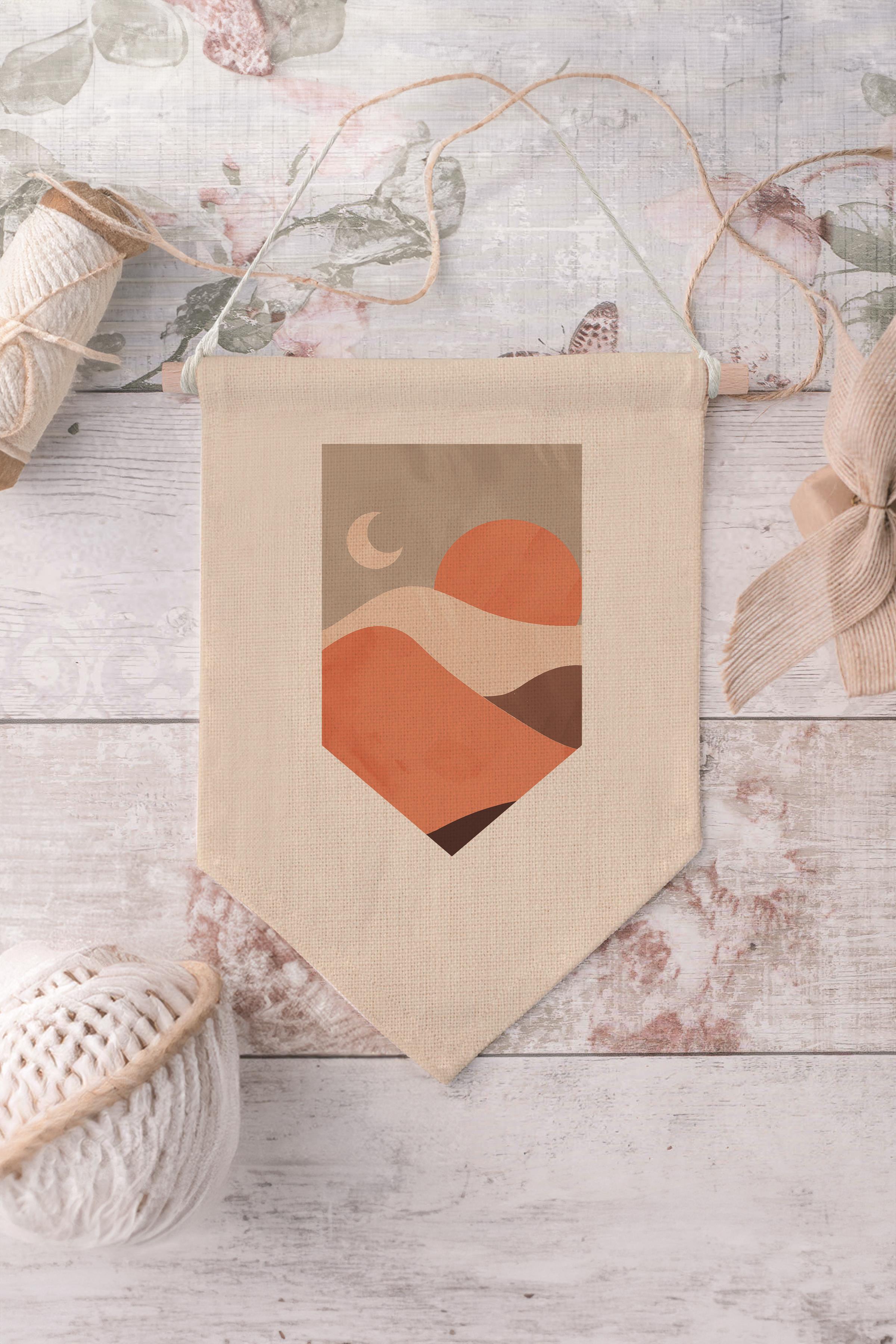 Çocuk Odası Dekor, Duvar Süsü, Ahşap Bebek Odası Dekor, Canvas Flama, Dağ Manzarası - Kahverengi