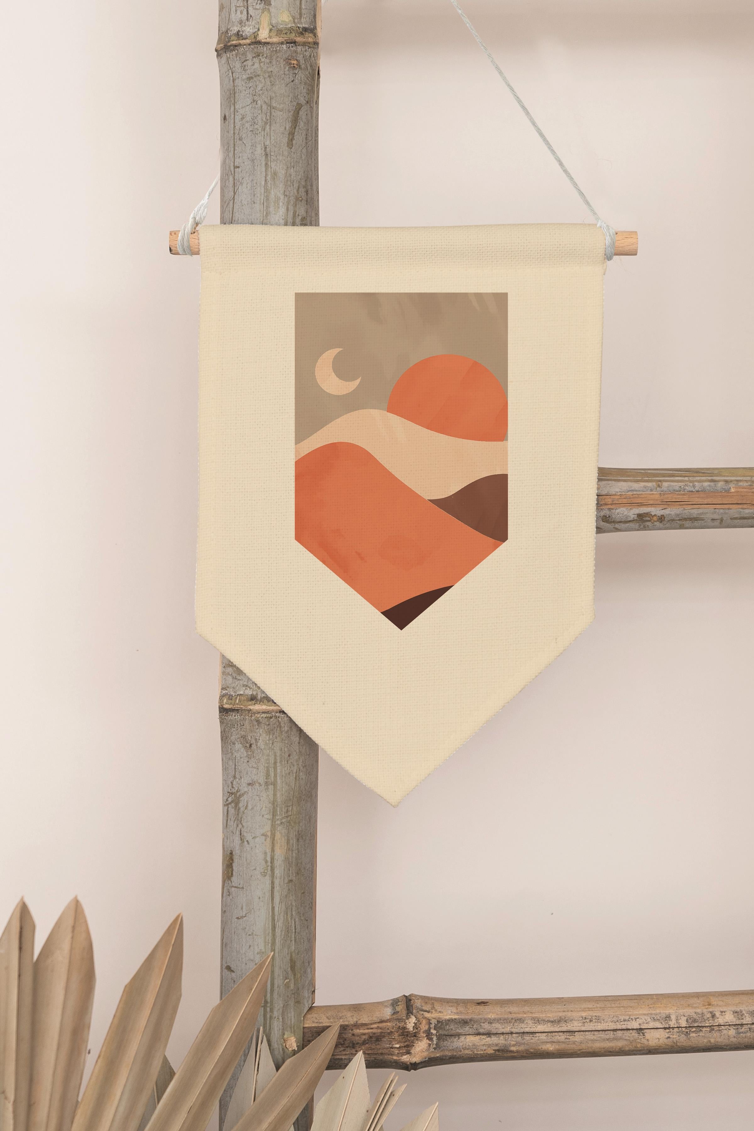 Çocuk Odası Dekor, Duvar Süsü, Ahşap Bebek Odası Dekor, Canvas Flama, Dağ Manzarası - Kahverengi