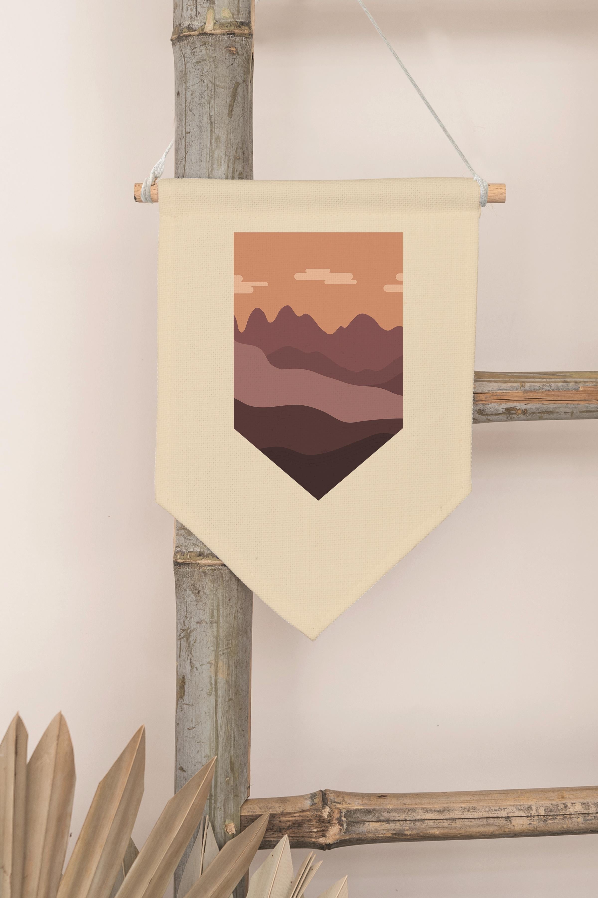 Çocuk Odası Dekor, Duvar Süsü, Ahşap Bebek Odası Dekor, Canvas Flama, Dağ Manzarası - Mor