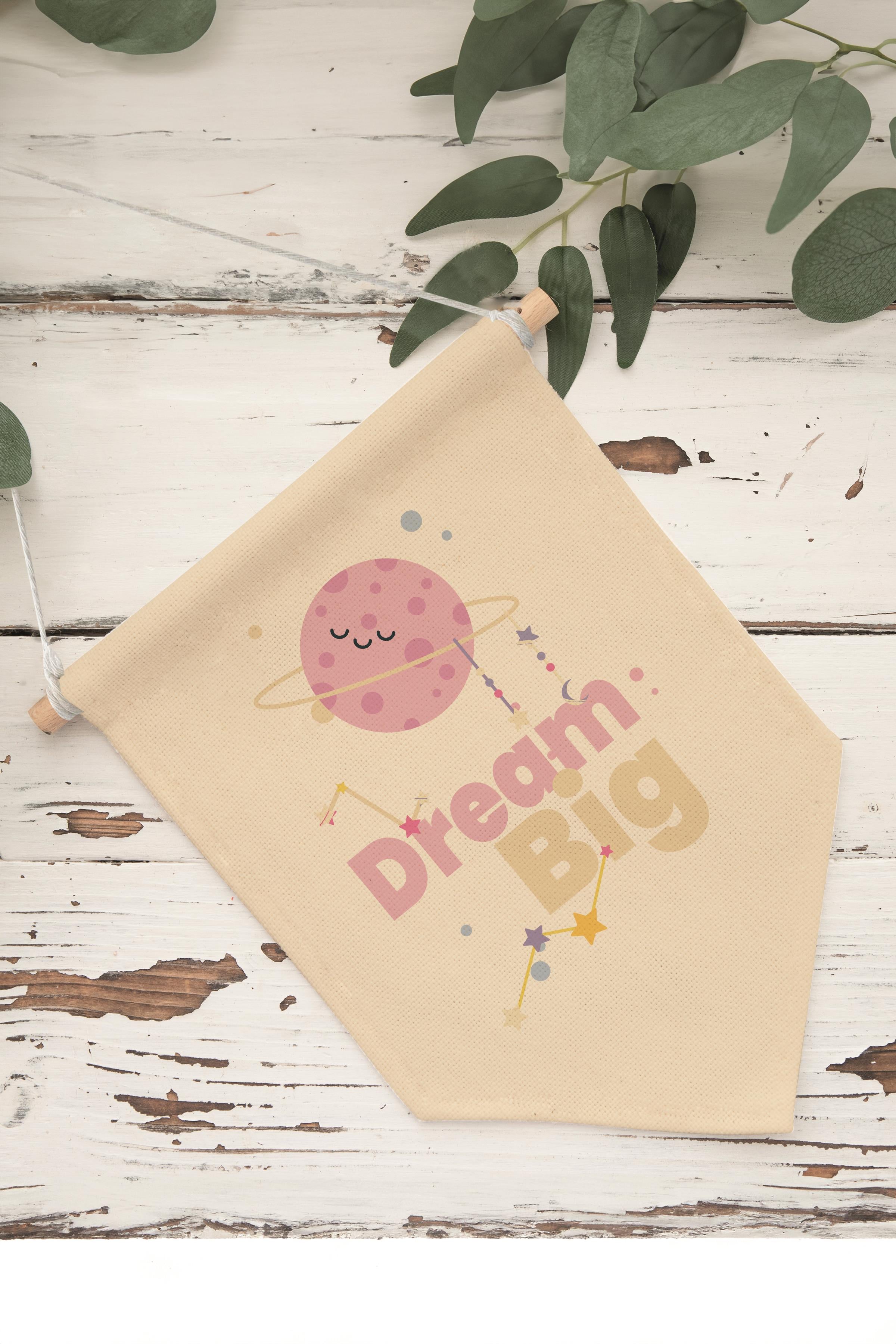 Çocuk Odası Dekor, Duvar Süsü, Ahşap Bebek Odası Dekor, Canvas Flama, Dream Big - Pembe