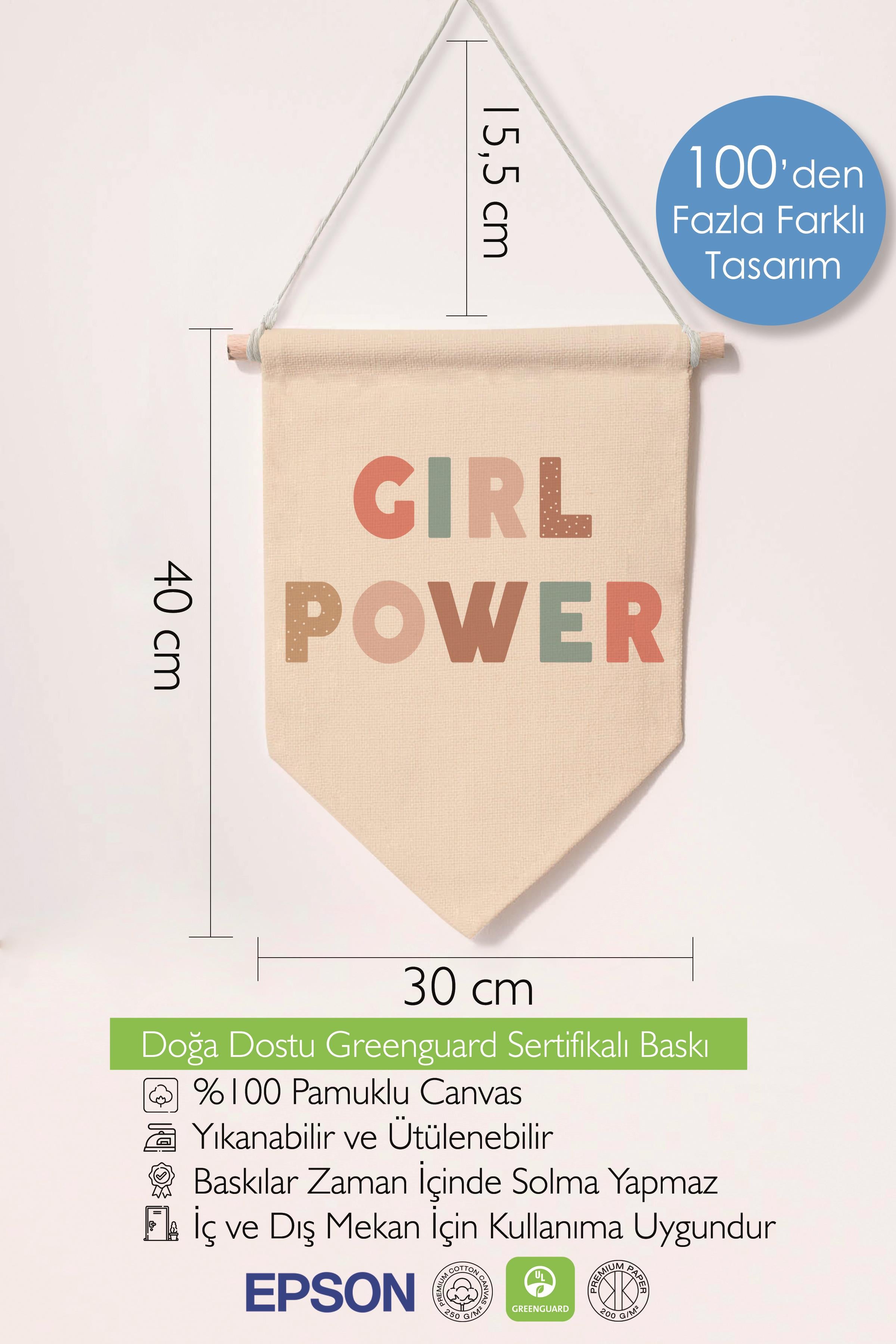 Çocuk Odası Dekor, Duvar Süsü, Ahşap Bebek Odası Dekor, Canvas Flama, Girl Power - Renkli