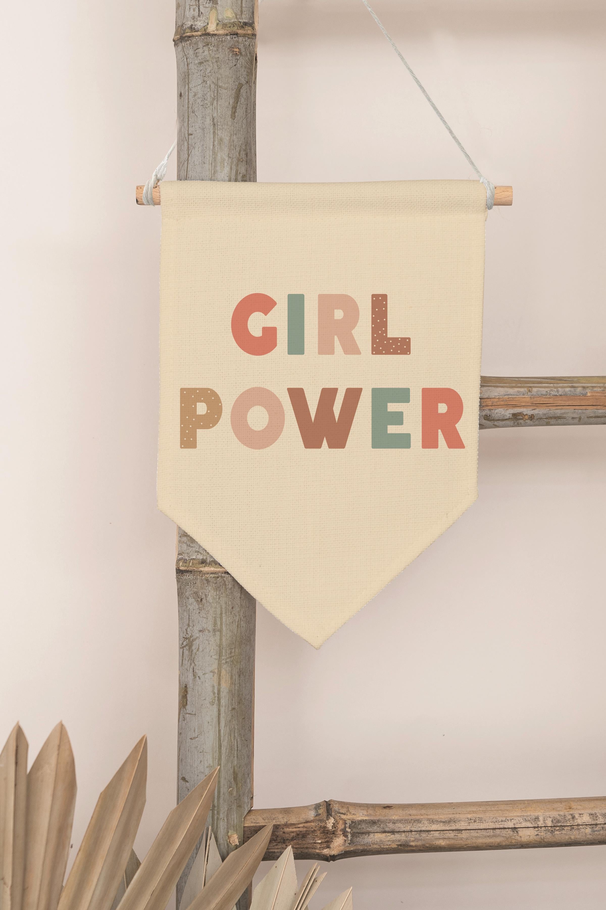 Çocuk Odası Dekor, Duvar Süsü, Ahşap Bebek Odası Dekor, Canvas Flama, Girl Power - Renkli