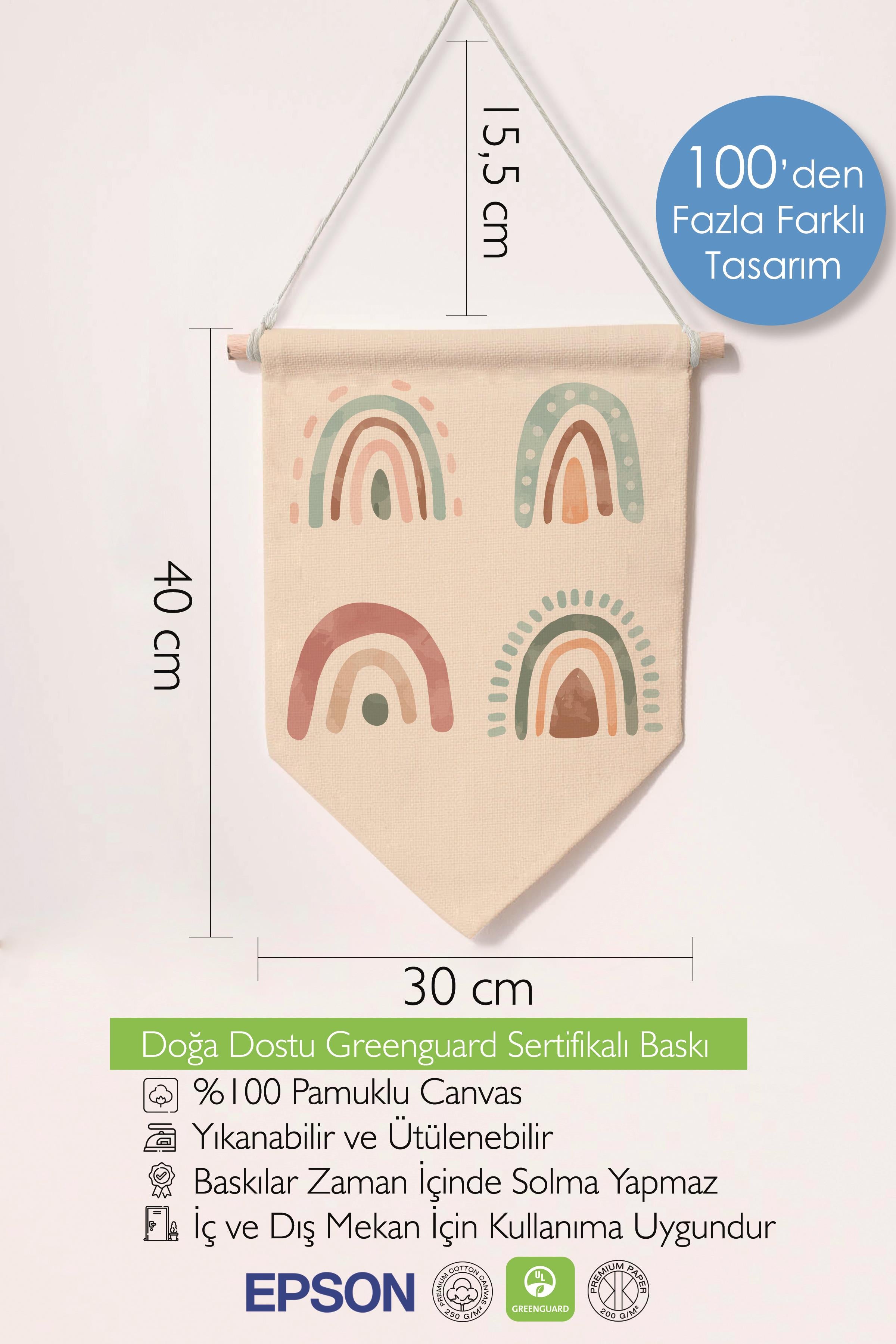 Çocuk Odası Dekor, Duvar Süsü, Ahşap Bebek Odası Dekor, Canvas Flama, Gökkuşağı Deseni - Renkli