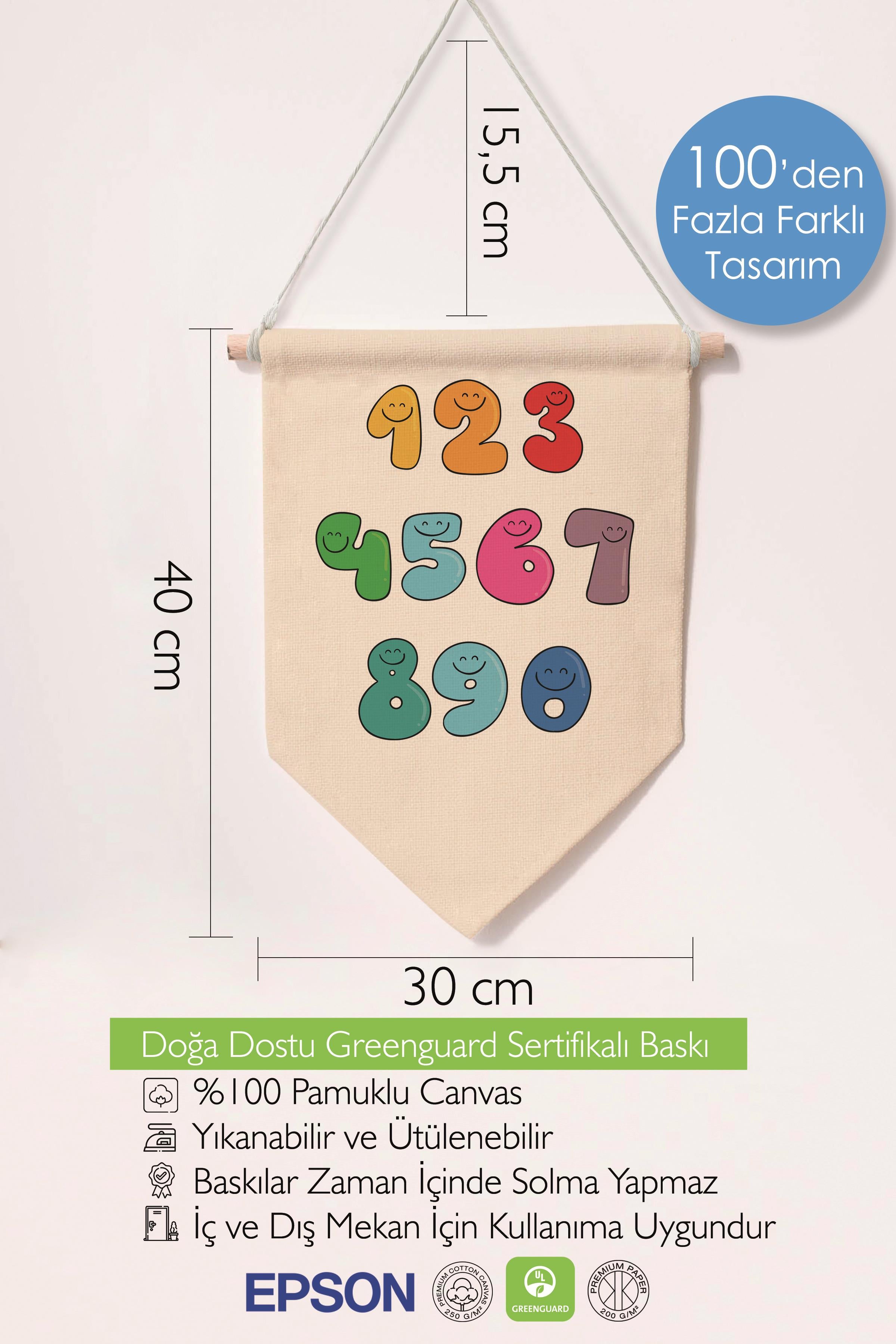 Çocuk Odası Dekor, Duvar Süsü, Ahşap Bebek Odası Dekor, Canvas Flama, Gülen Surat Sayılar