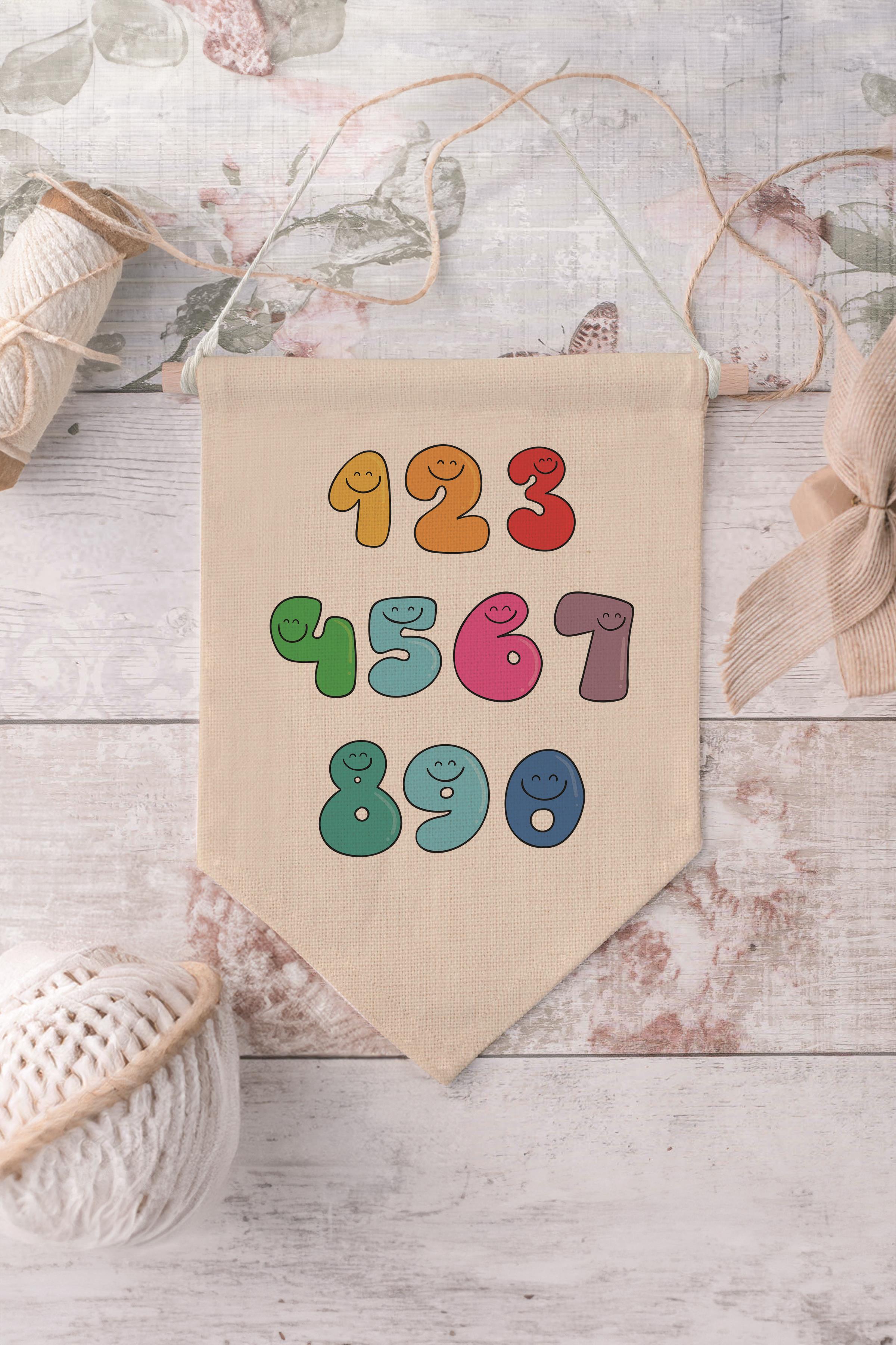 Çocuk Odası Dekor, Duvar Süsü, Ahşap Bebek Odası Dekor, Canvas Flama, Gülen Surat Sayılar
