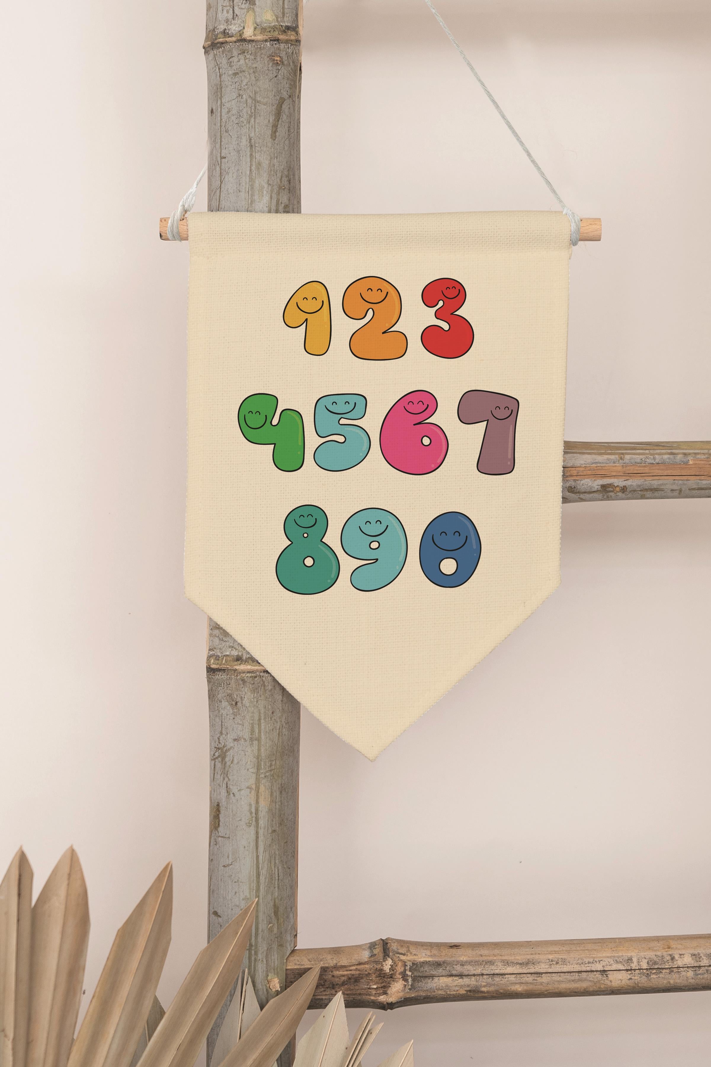 Çocuk Odası Dekor, Duvar Süsü, Ahşap Bebek Odası Dekor, Canvas Flama, Gülen Surat Sayılar