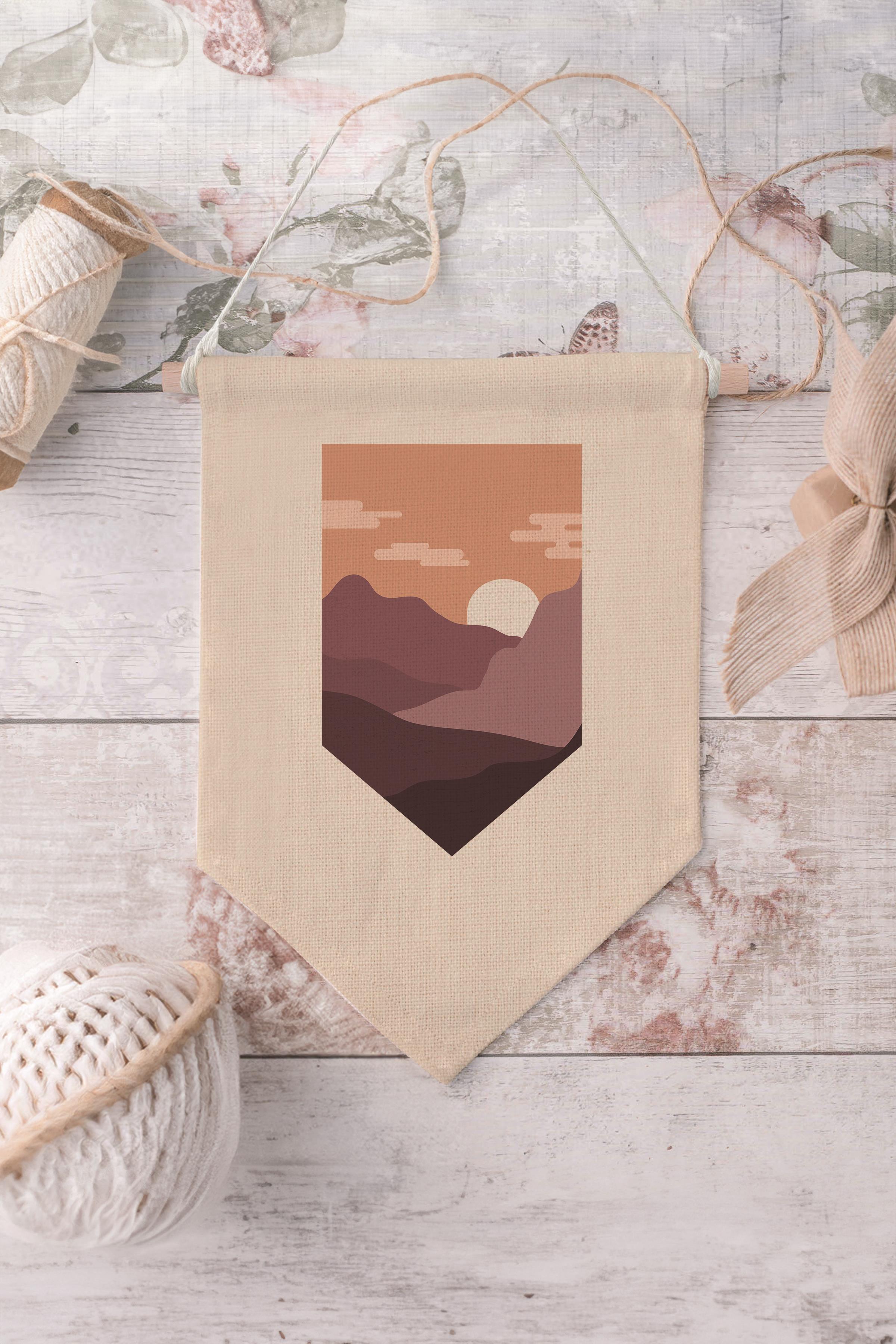 Çocuk Odası Dekor, Duvar Süsü, Ahşap Bebek Odası Dekor, Canvas Flama, Gün Batımı - Boho