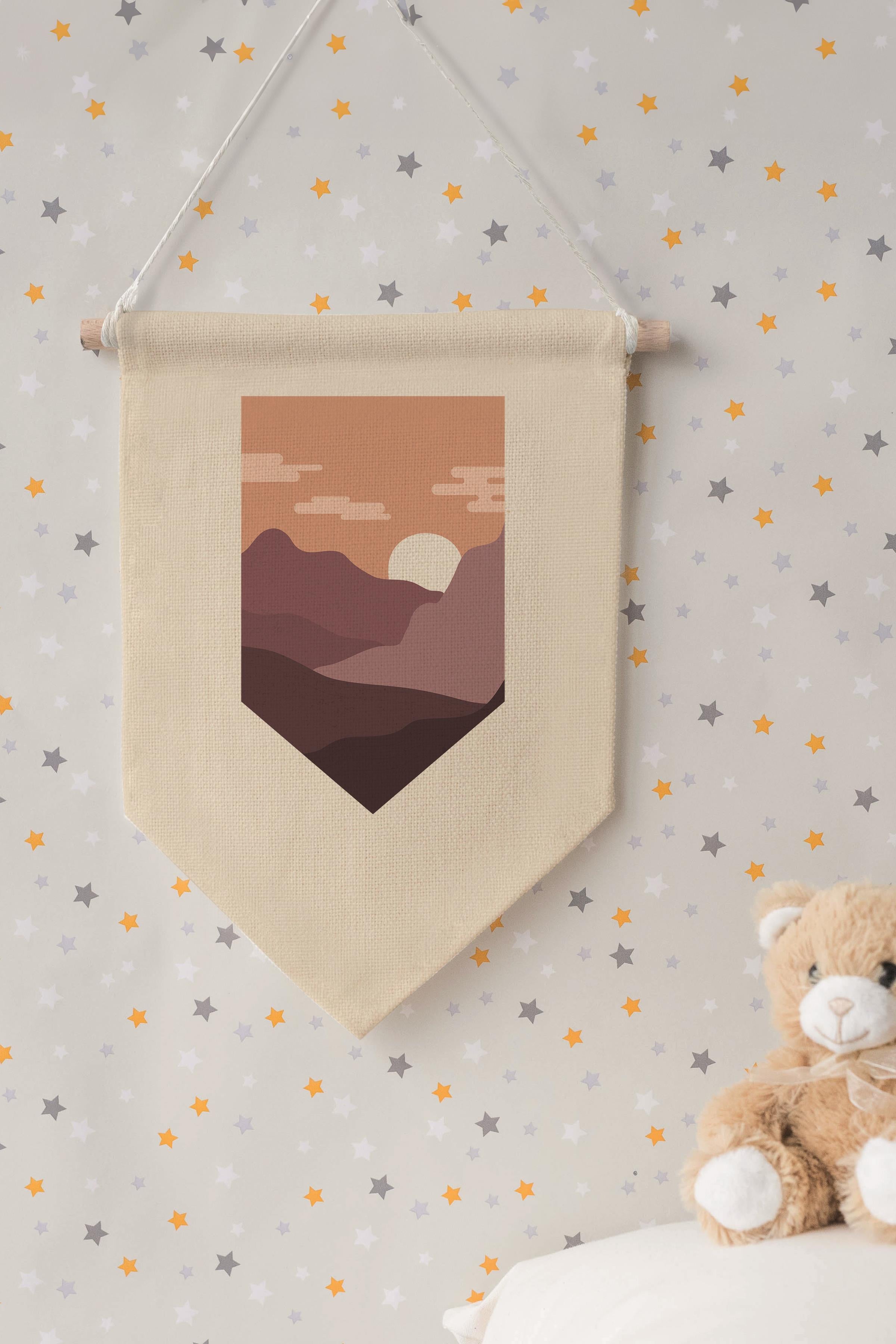 Çocuk Odası Dekor, Duvar Süsü, Ahşap Bebek Odası Dekor, Canvas Flama, Gün Batımı - Boho