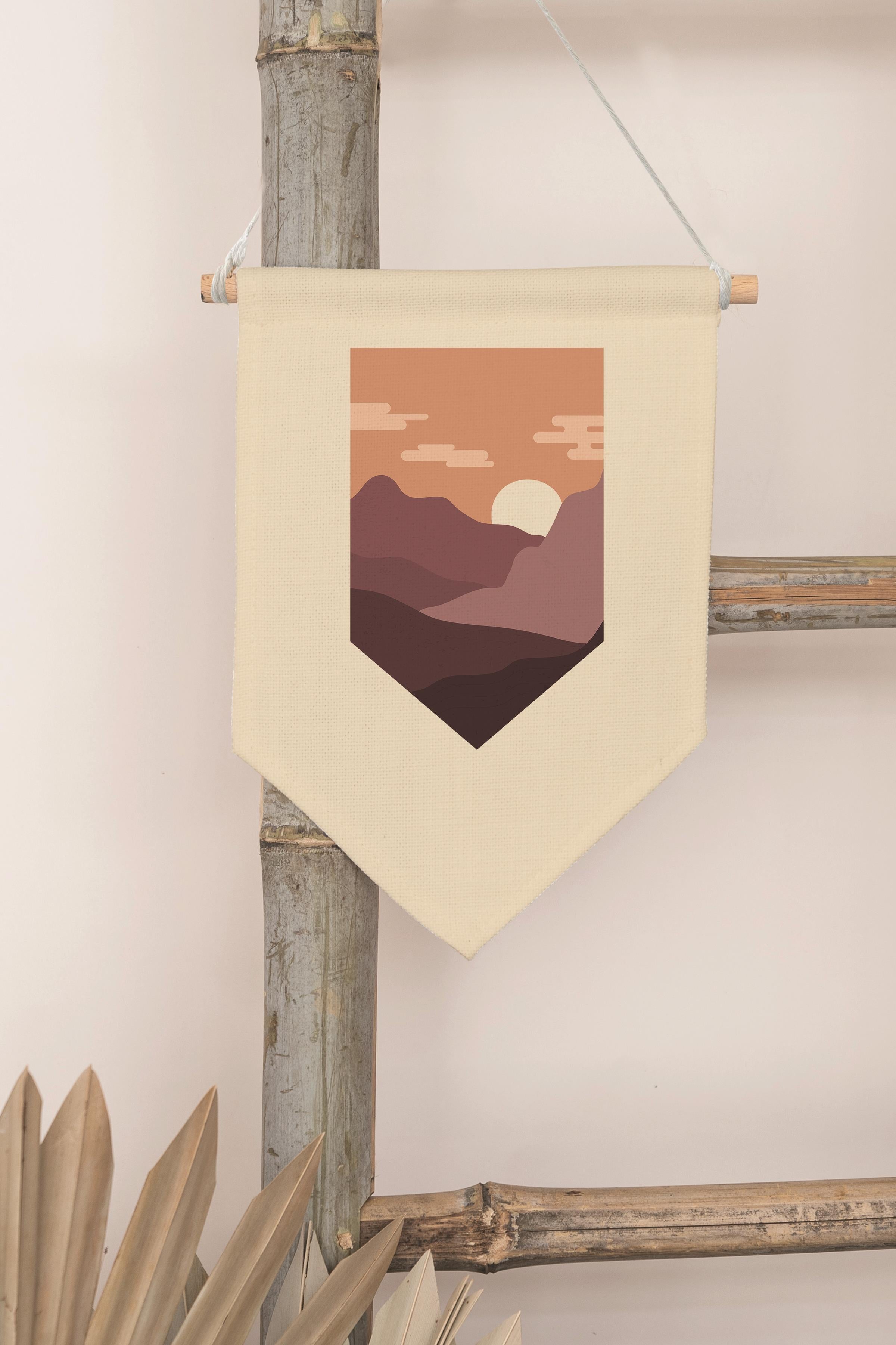 Çocuk Odası Dekor, Duvar Süsü, Ahşap Bebek Odası Dekor, Canvas Flama, Gün Batımı - Boho