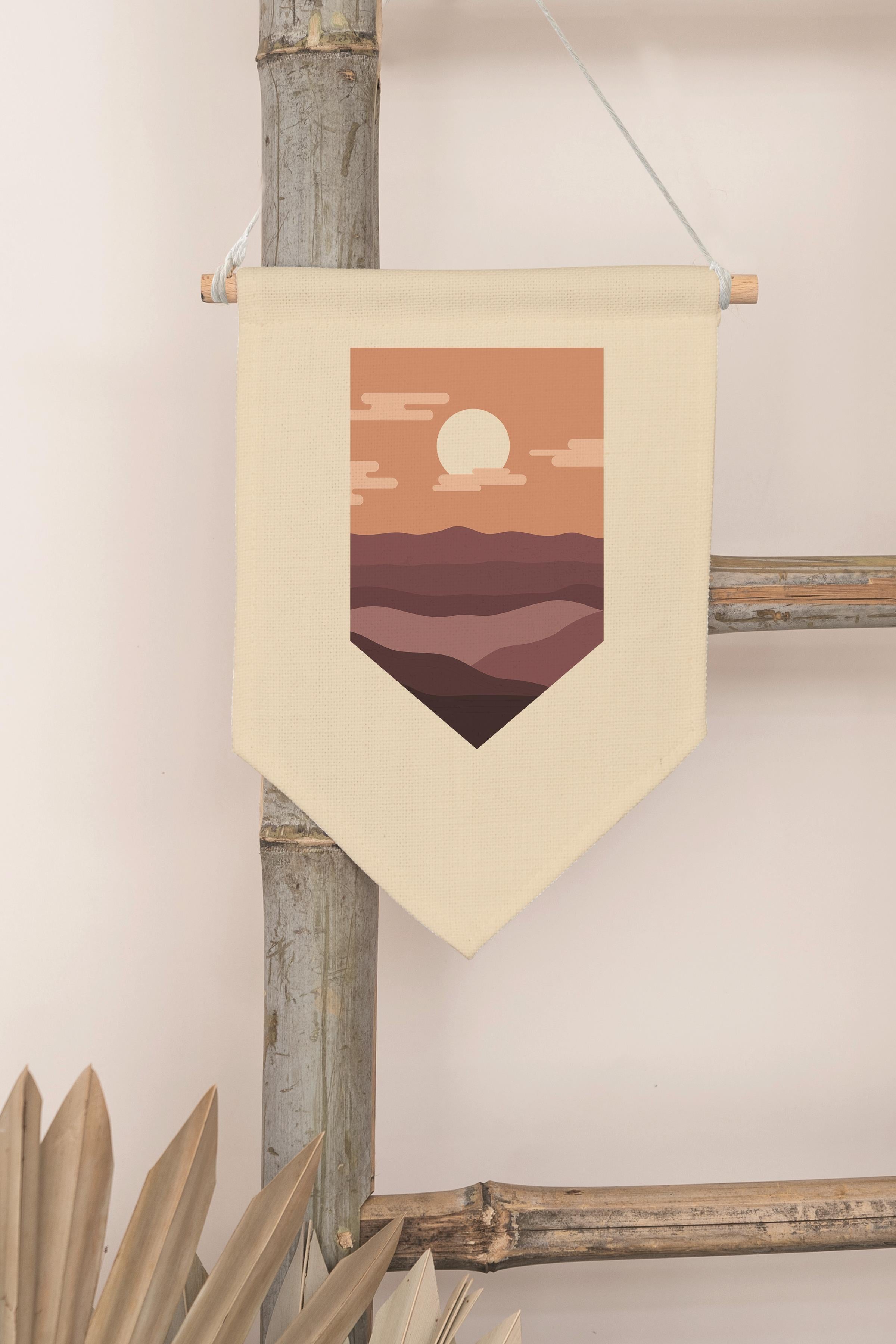 Çocuk Odası Dekor, Duvar Süsü, Ahşap Bebek Odası Dekor, Canvas Flama, Gün Batımı - Boho