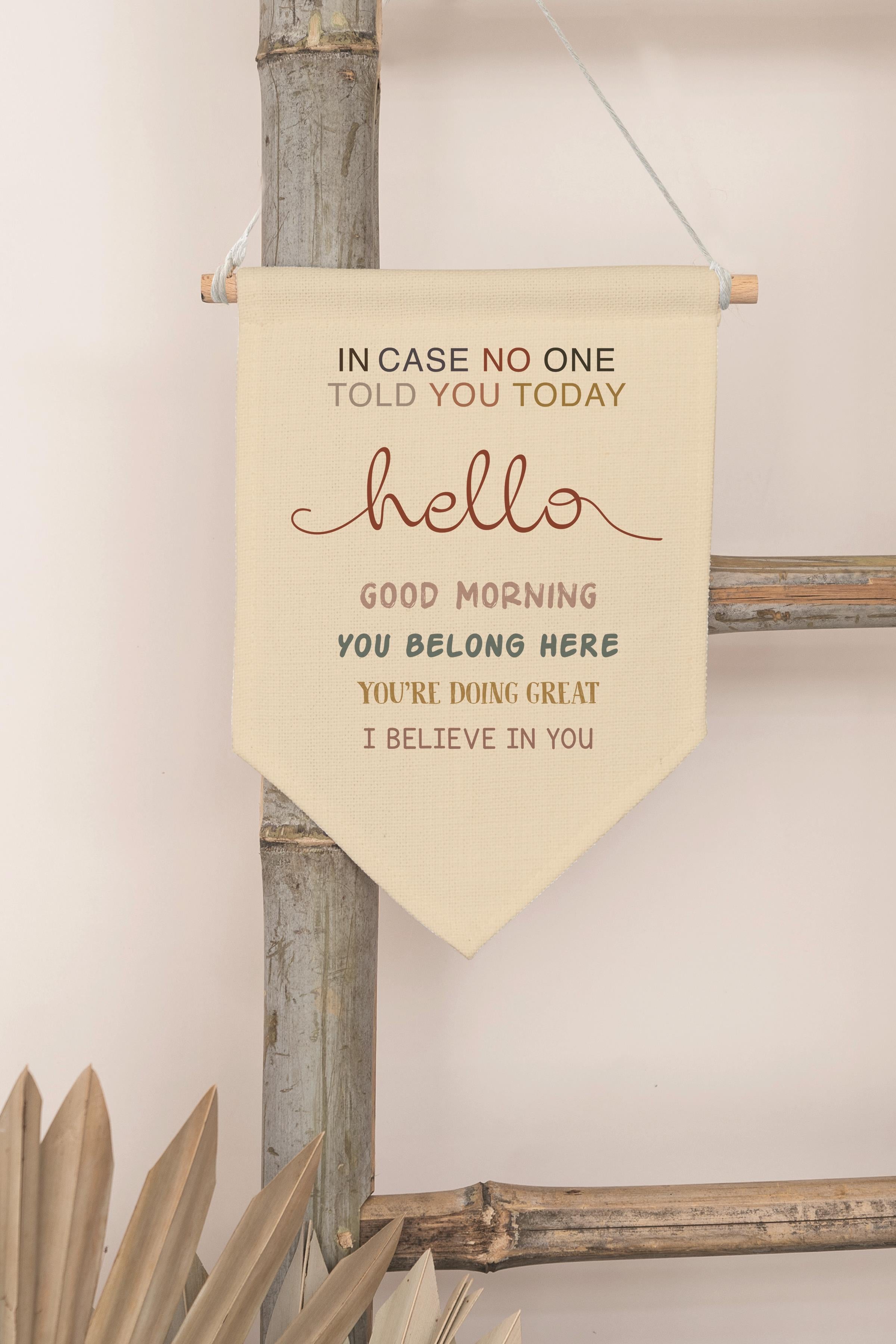 Çocuk Odası Dekor, Duvar Süsü, Ahşap Bebek Odası Dekor, Canvas Flama, Hello, You Belong Here - Renkli