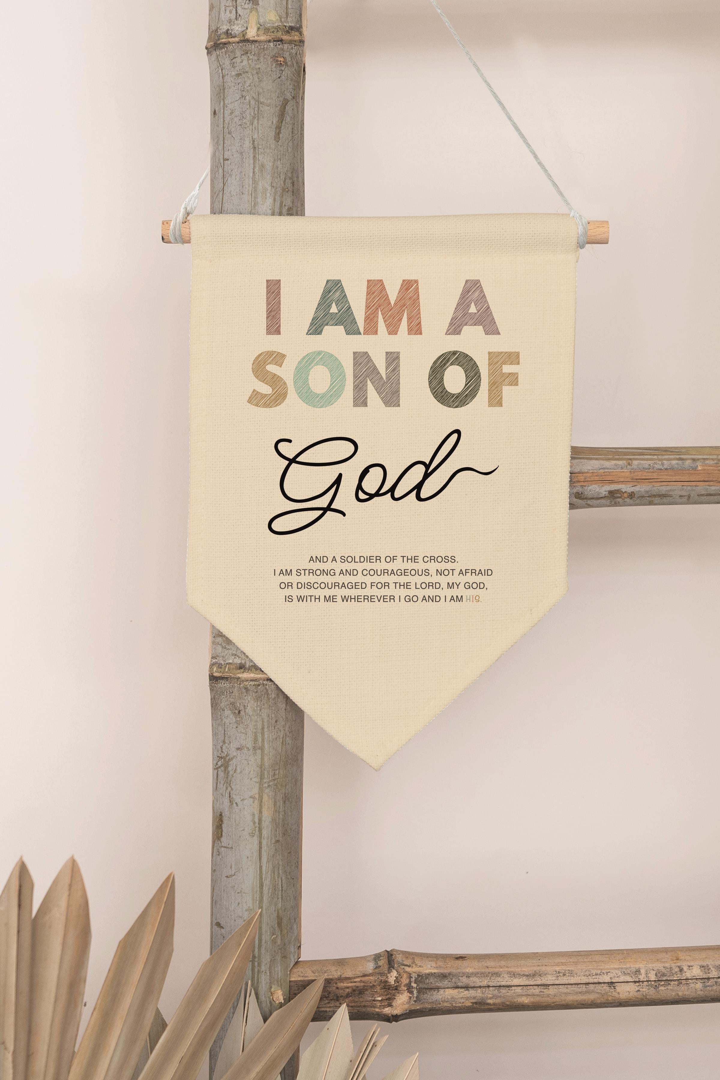 Çocuk Odası Dekor, Duvar Süsü, Ahşap Bebek Odası Dekor, Canvas Flama, I Am a Son of God - Renkli