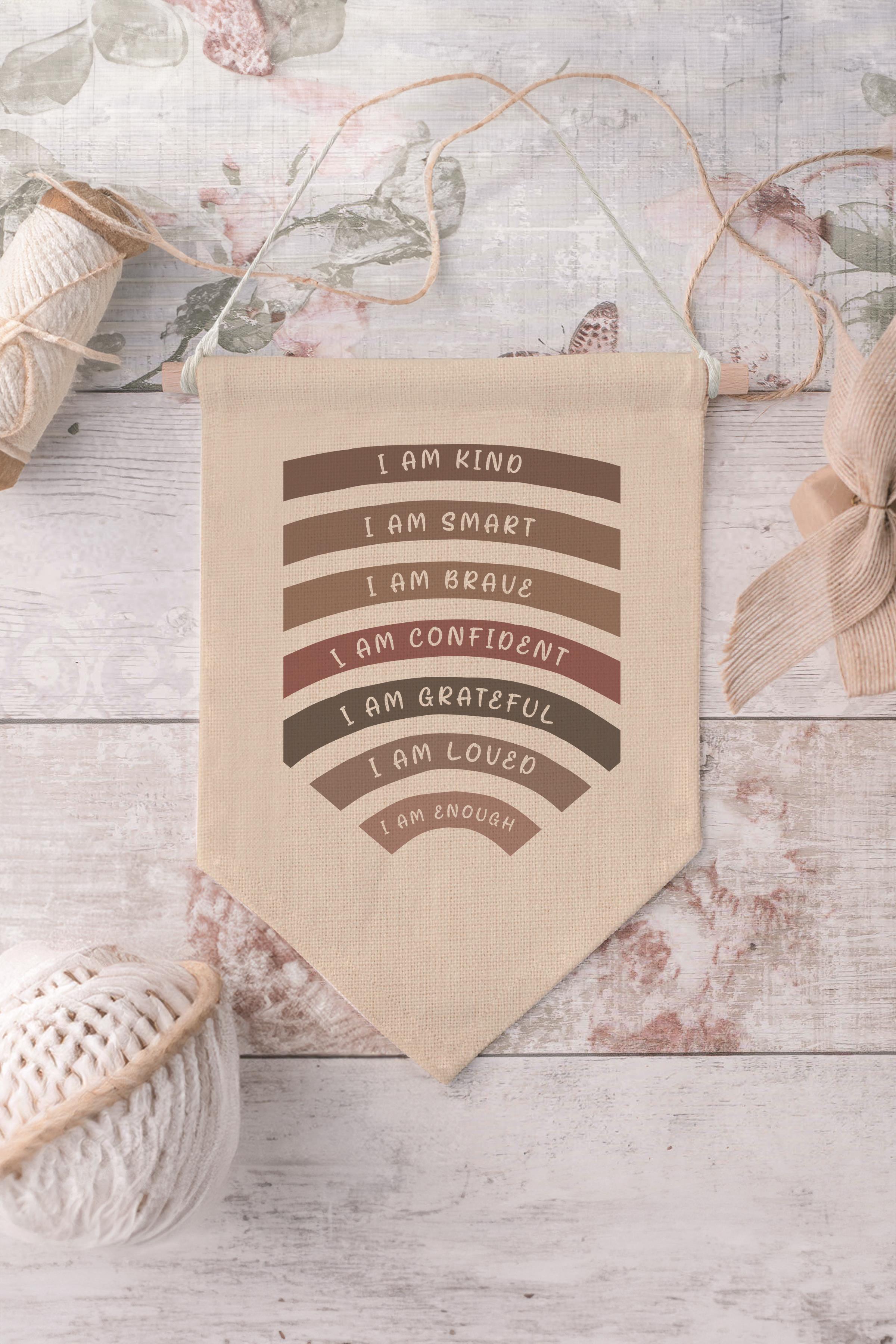 Çocuk Odası Dekor, Duvar Süsü, Ahşap Bebek Odası Dekor, Canvas Flama, I Am Kind I Am Smart - Kırmızı