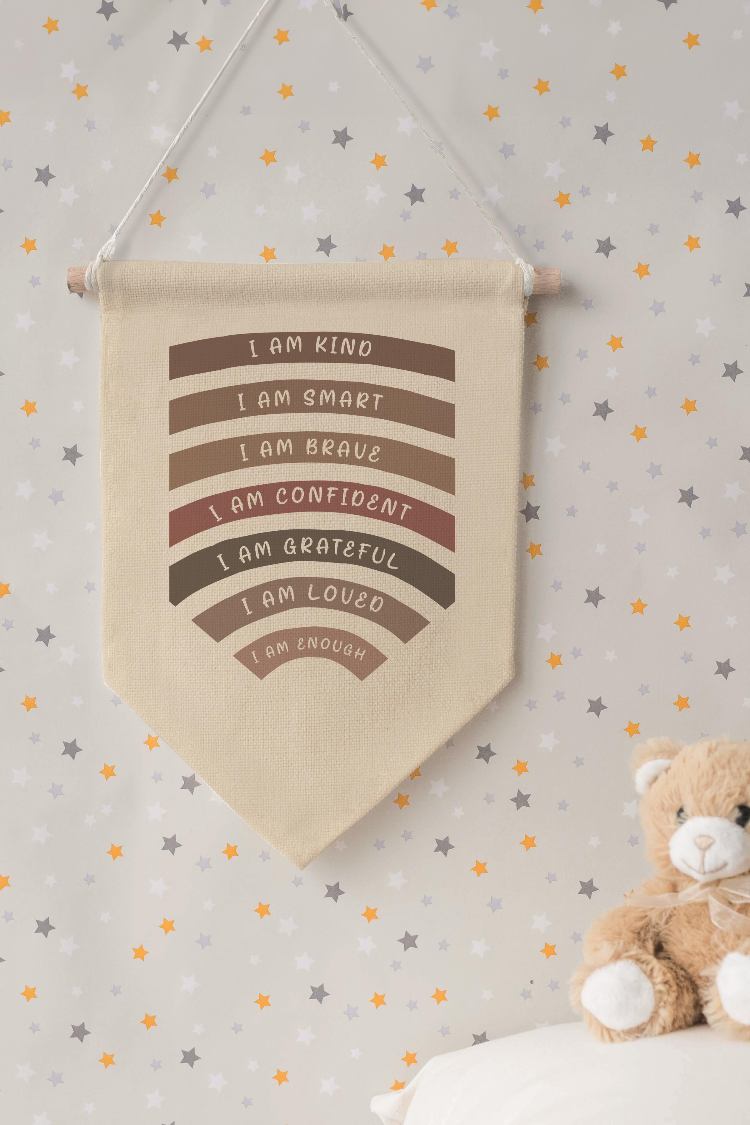 Çocuk Odası Dekor, Duvar Süsü, Ahşap Bebek Odası Dekor, Canvas Flama, I Am Kind I Am Smart - Kırmızı