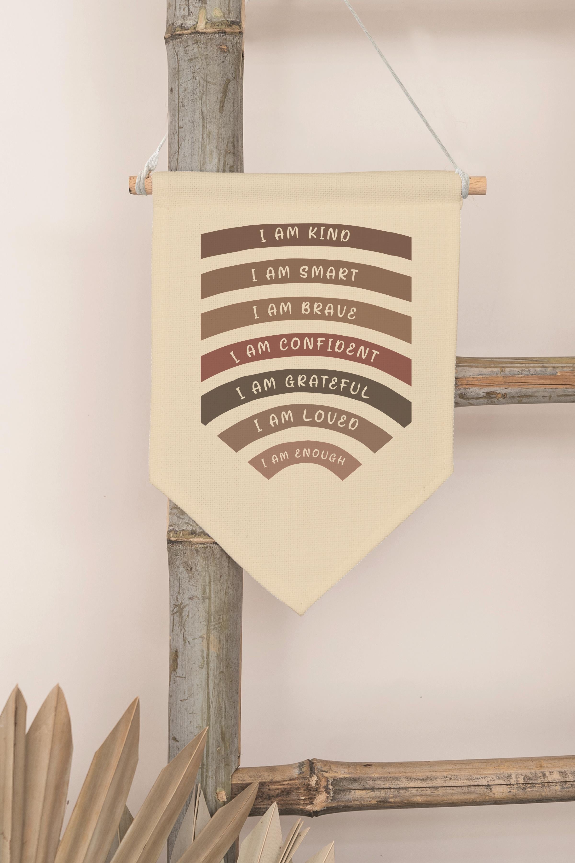 Çocuk Odası Dekor, Duvar Süsü, Ahşap Bebek Odası Dekor, Canvas Flama, I Am Kind I Am Smart - Kırmızı