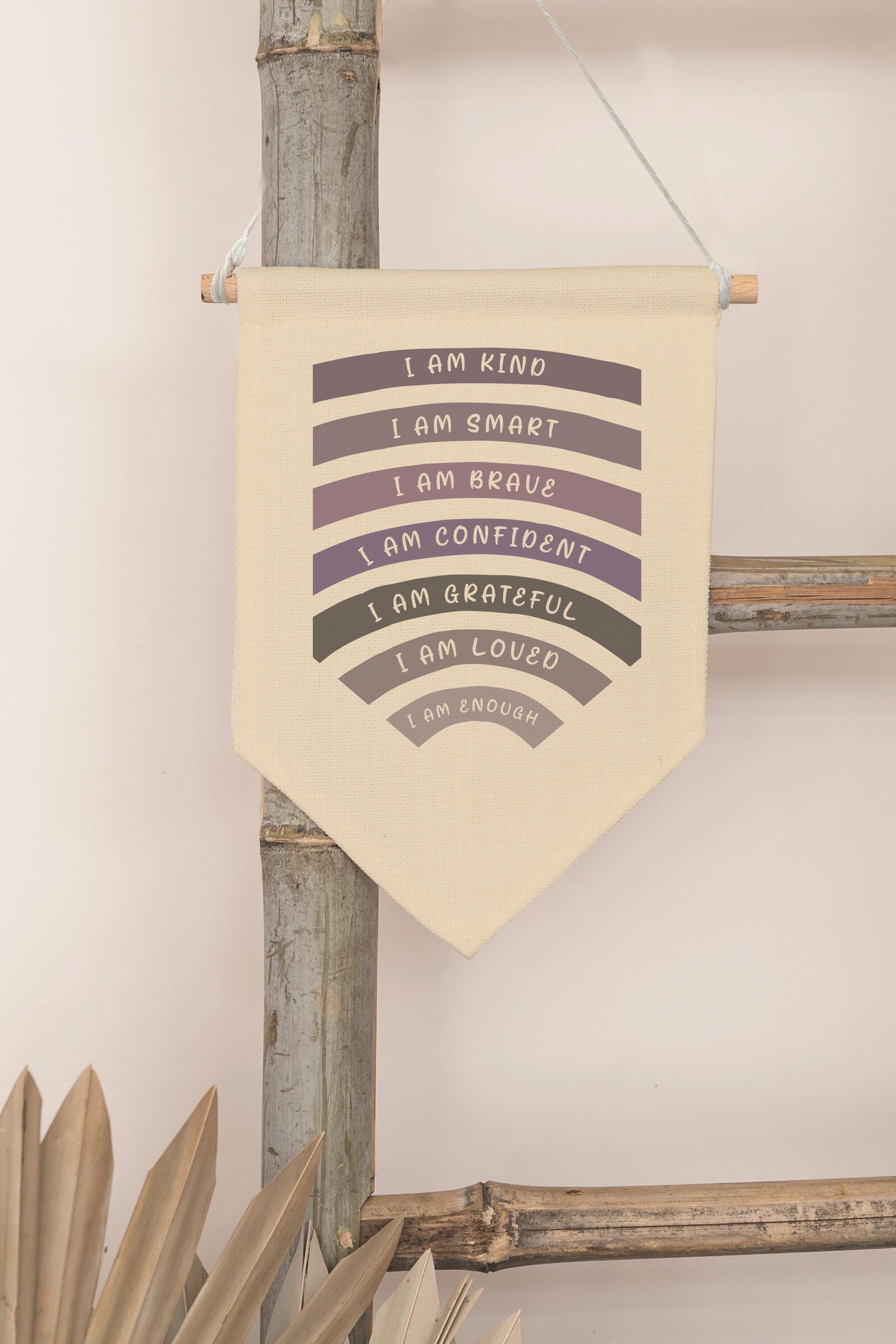 Çocuk Odası Dekor, Duvar Süsü, Ahşap Bebek Odası Dekor, Canvas Flama, I Am Kind I Am Smart - Mor