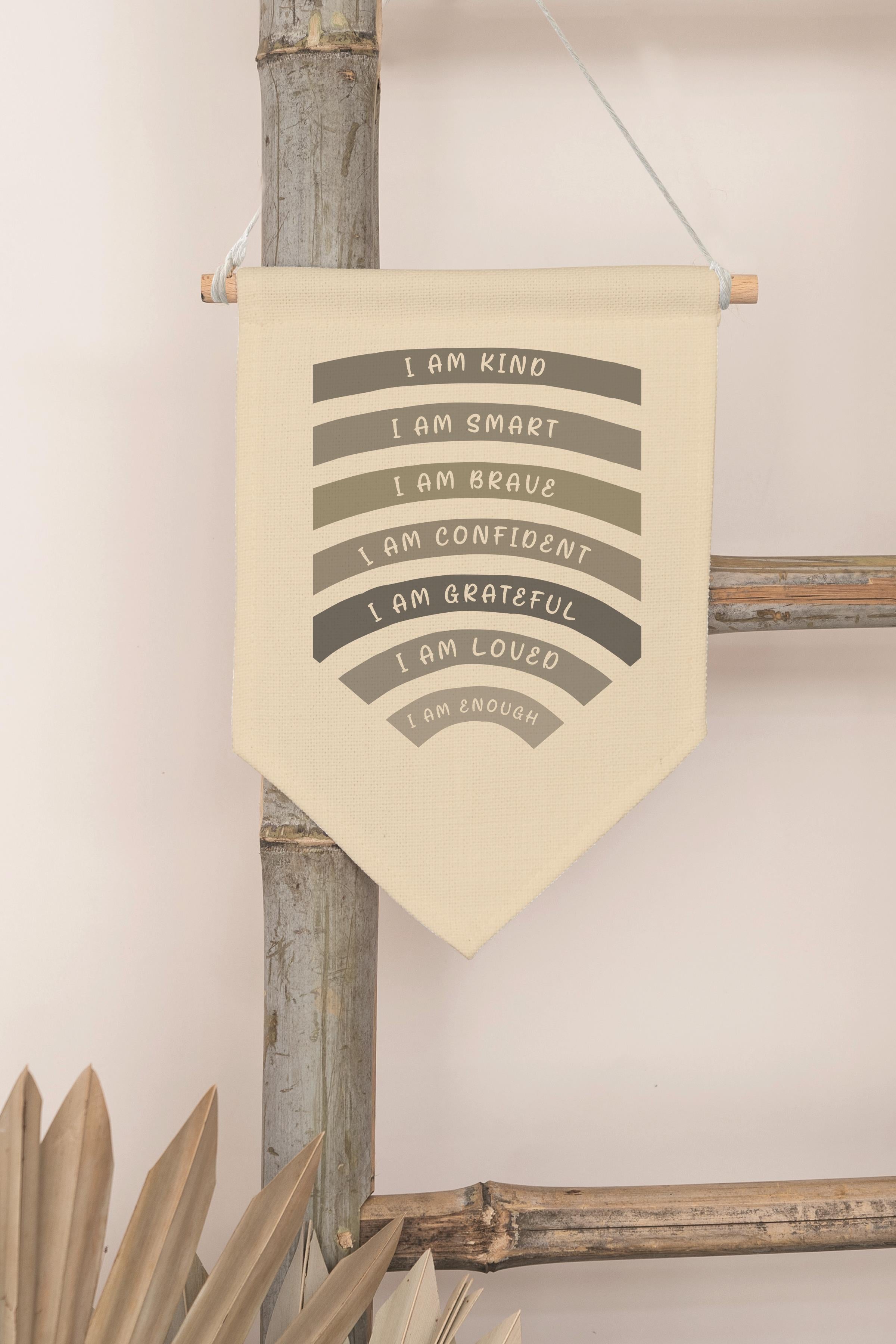 Çocuk Odası Dekor, Duvar Süsü, Ahşap Bebek Odası Dekor, Canvas Flama, I Am Kind I Am Smart - Siyah
