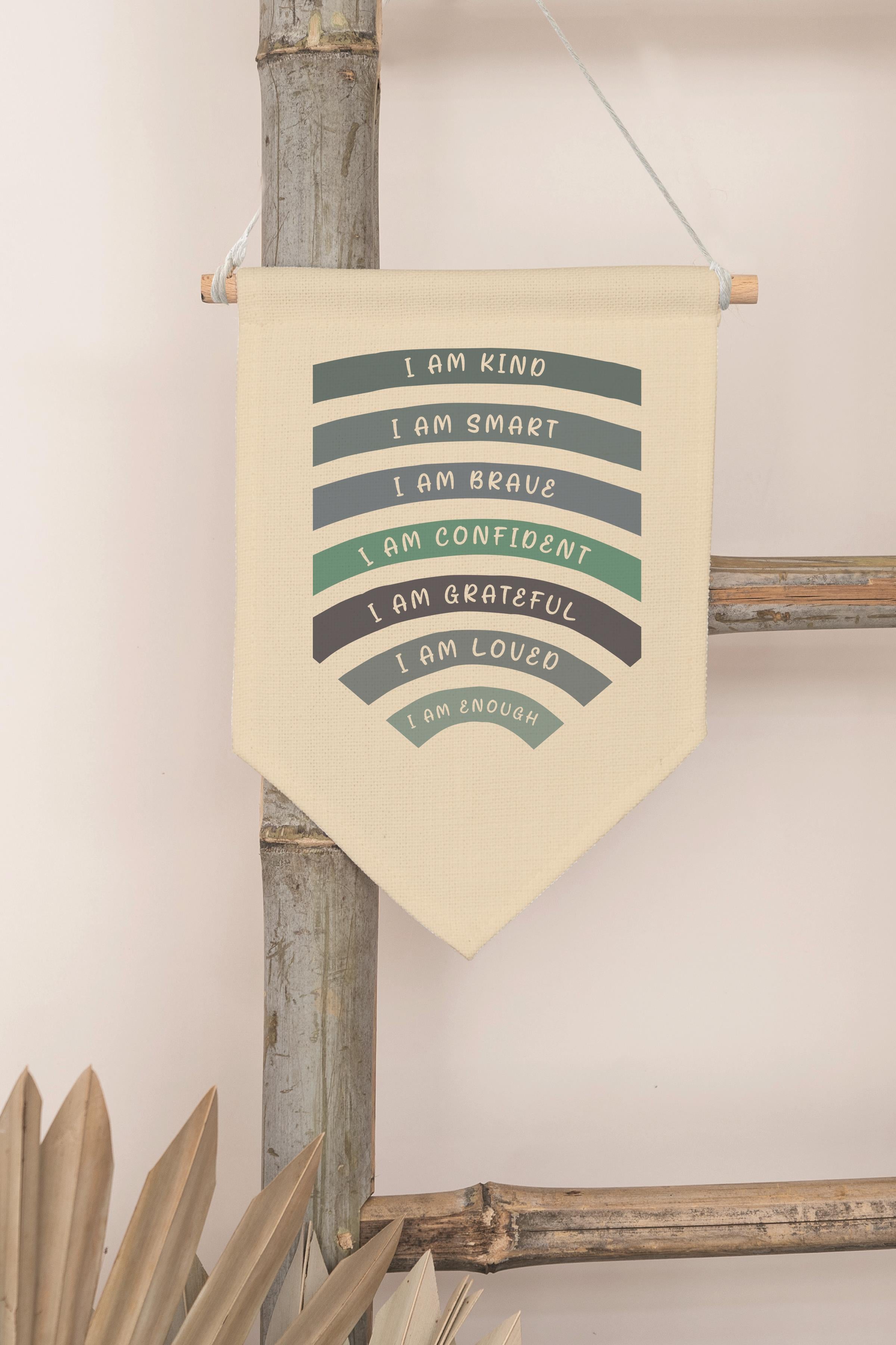 Çocuk Odası Dekor, Duvar Süsü, Ahşap Bebek Odası Dekor, Canvas Flama, I Am Kind I Am Smart - Yeşil