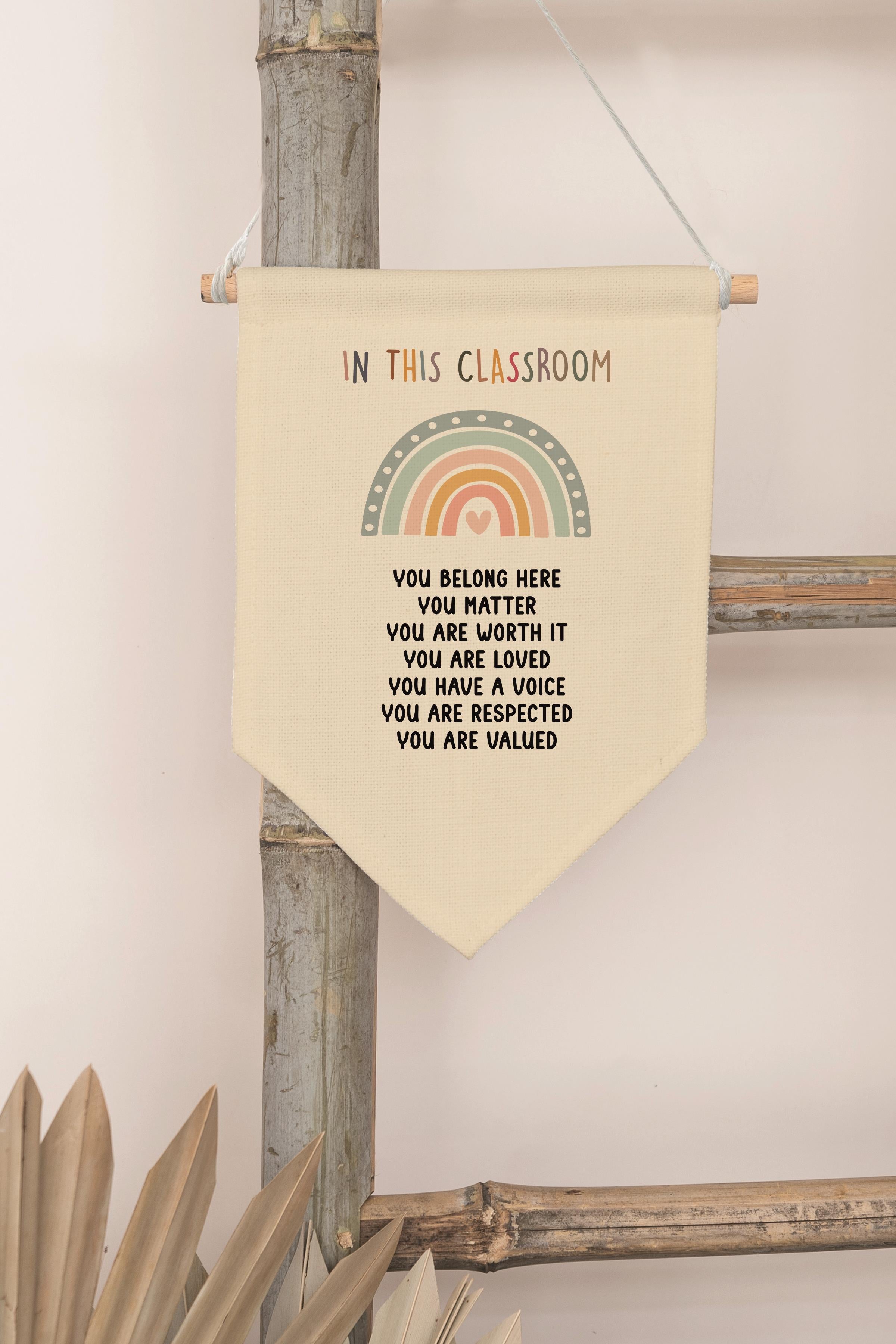 Çocuk Odası Dekor, Duvar Süsü, Ahşap Bebek Odası Dekor, Canvas Flama, In This Classroom, You Belong