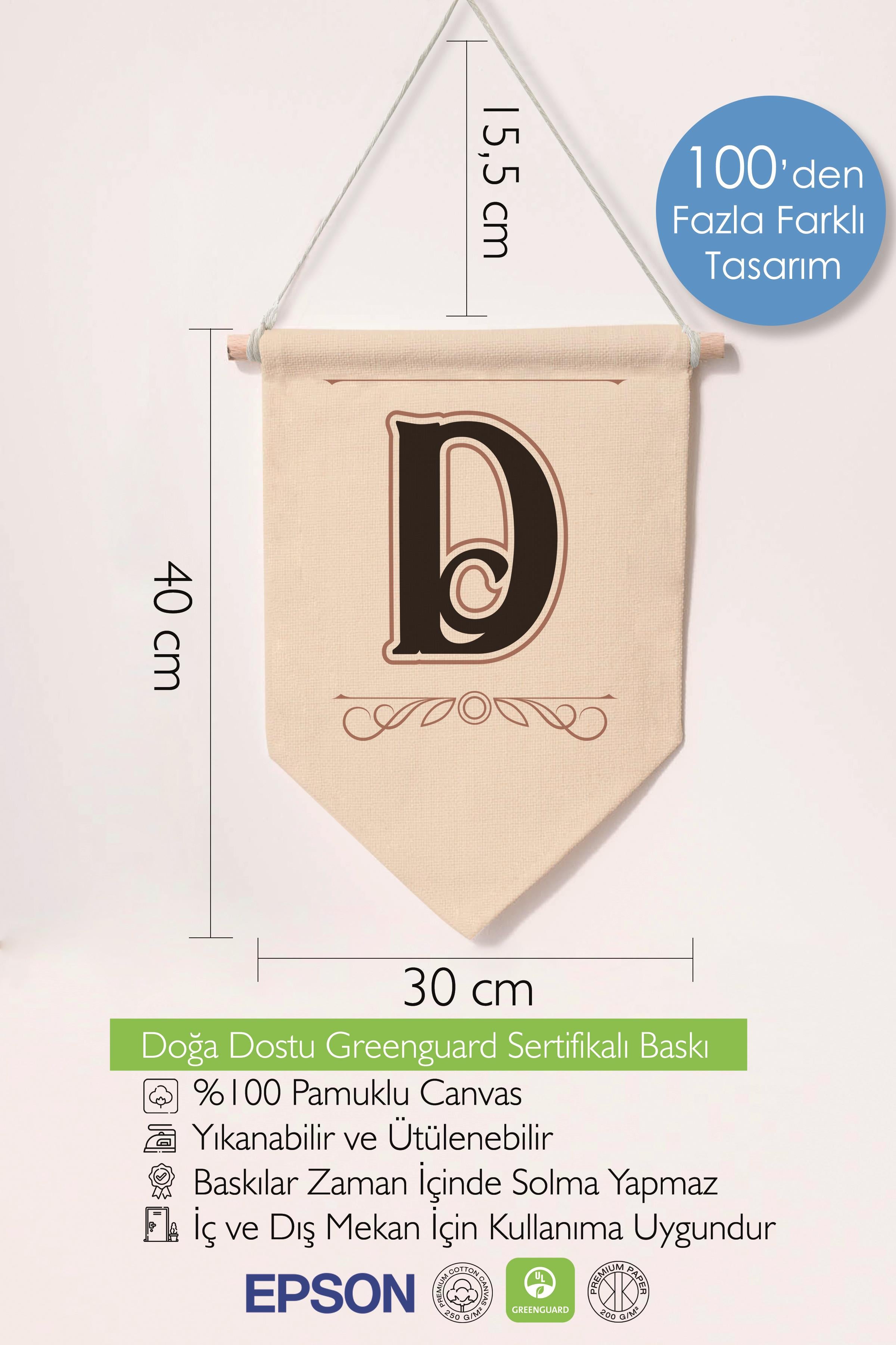Çocuk Odası Dekor, Duvar Süsü, Ahşap Bebek Odası Dekor, Canvas Flama, Kahverengi D Harfi