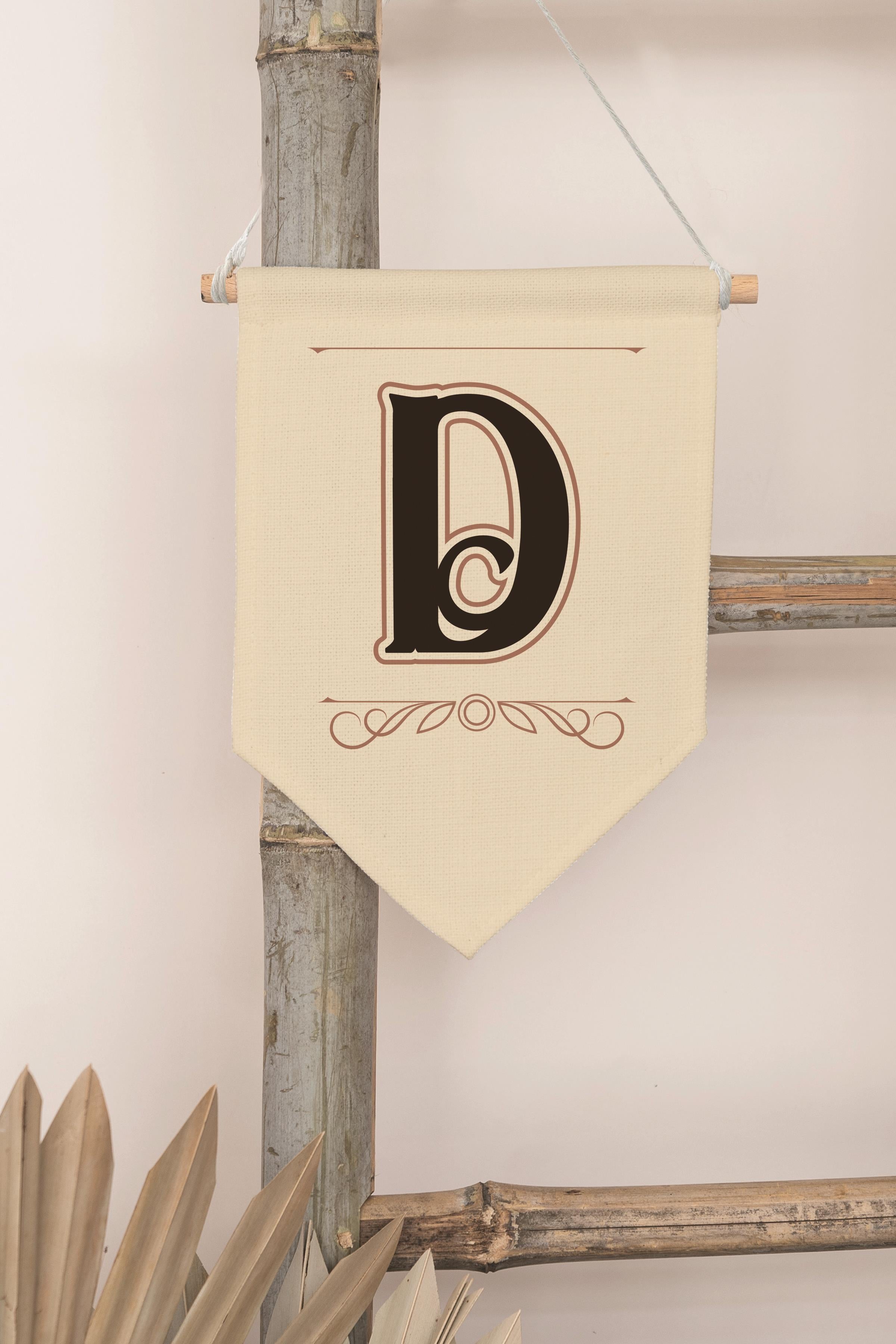 Çocuk Odası Dekor, Duvar Süsü, Ahşap Bebek Odası Dekor, Canvas Flama, Kahverengi D Harfi