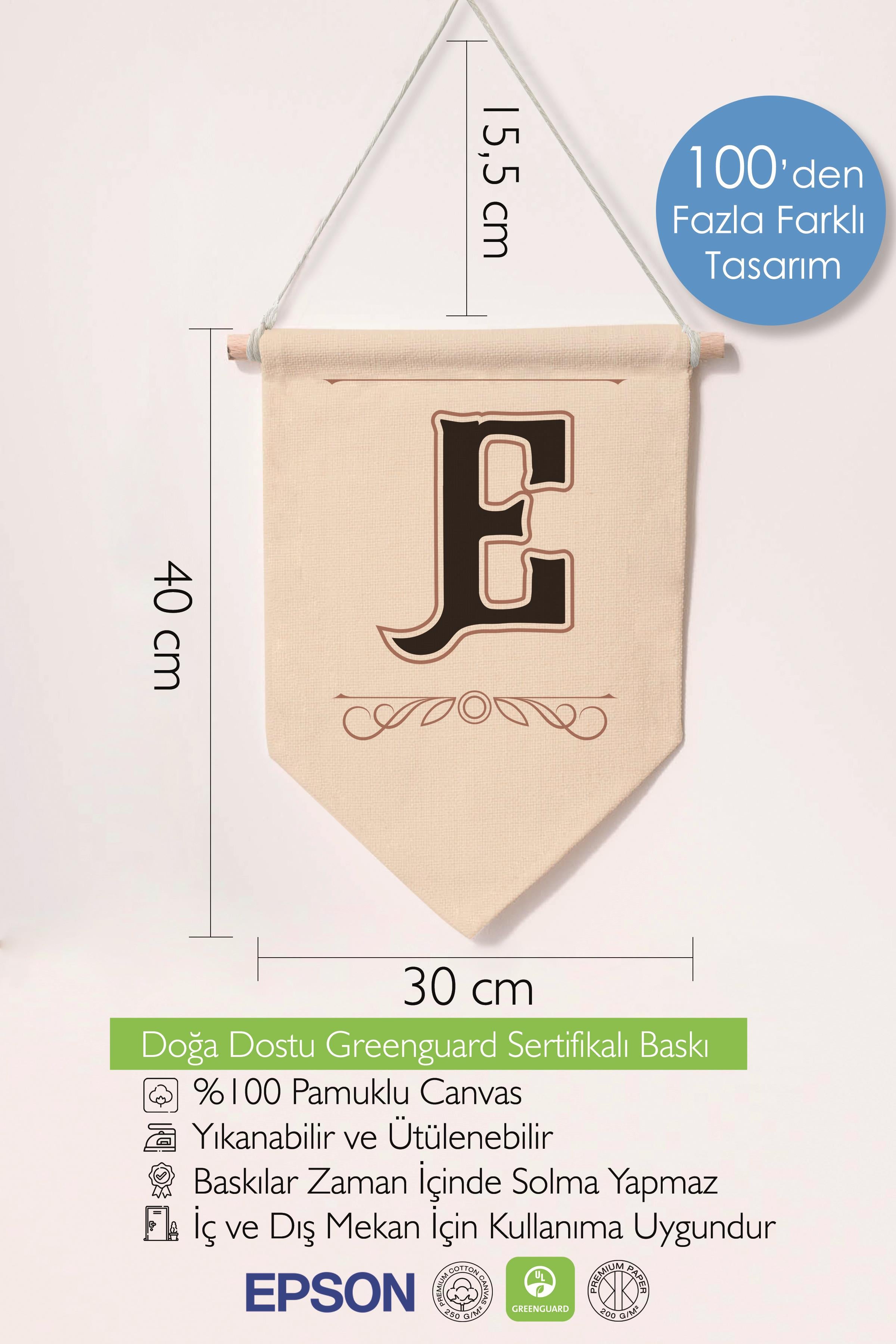 Çocuk Odası Dekor, Duvar Süsü, Ahşap Bebek Odası Dekor, Canvas Flama, Kahverengi E Harfi
